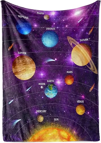Manta del espacio exterior para niños con colorido sistema solar planetario, bonita manta para niños y niñas, suave y afelpada, aprendizaje temprano