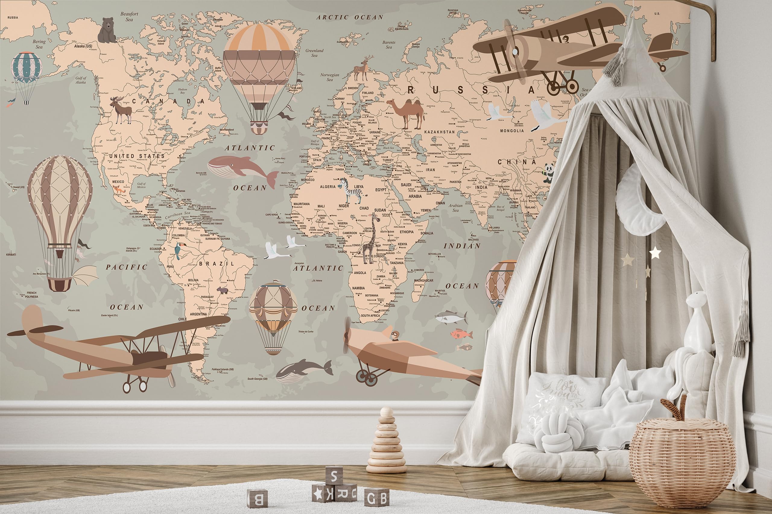 Muralo Tapeta z włókniny 3D Mapa świata Erdkarte - 360x240 cm