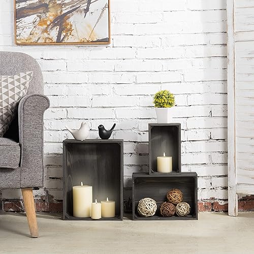 Miniatura 9 de MyGift Caja organizadora de almacenamiento rústica de madera maciza marrón oscuro con asa, 3 piezas de varios tamaños decorativos