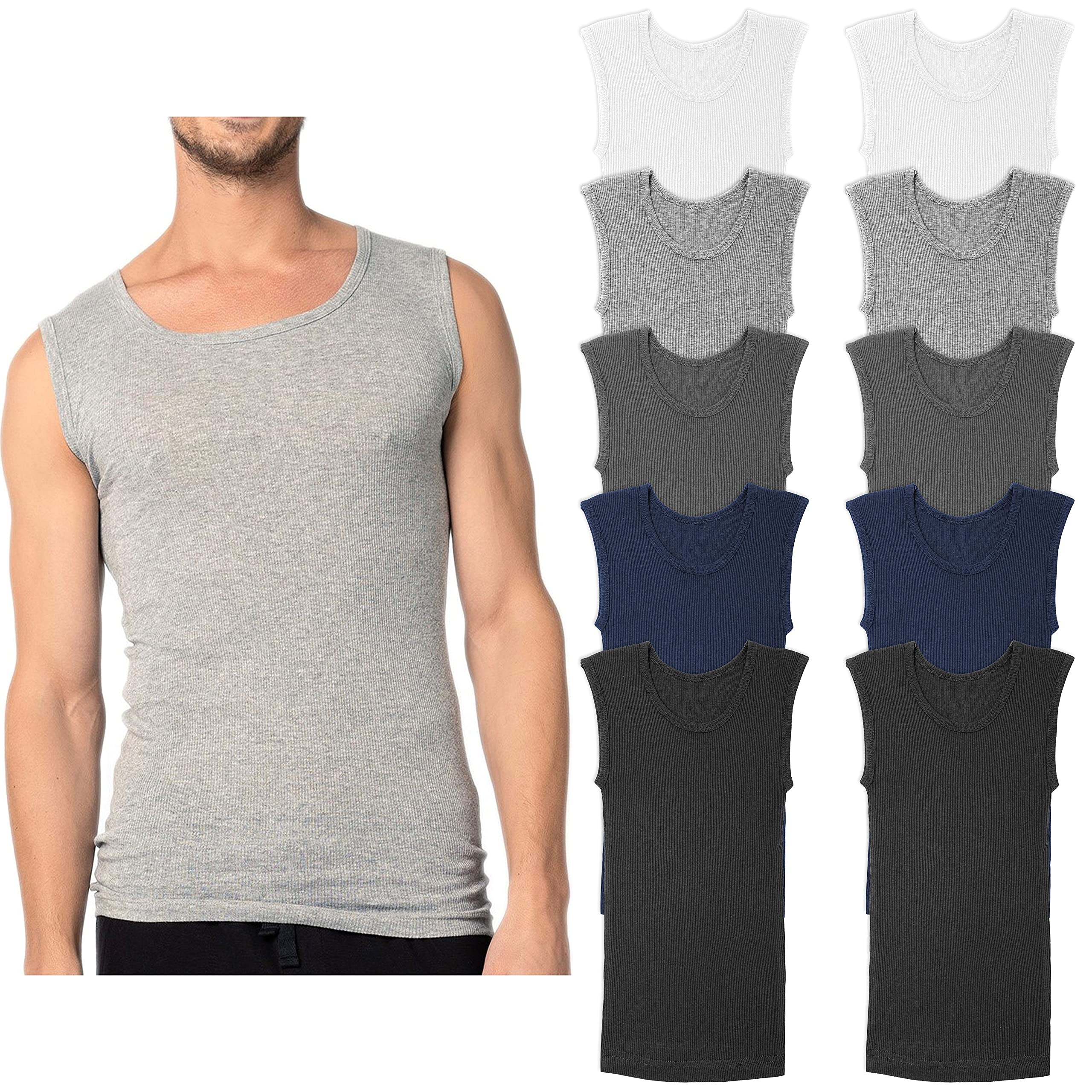 Andrew ScottMen's 10-Pack Color Muscle Tanks | Sleeveless Crew Workout Tank Top Cotton Undershirts
