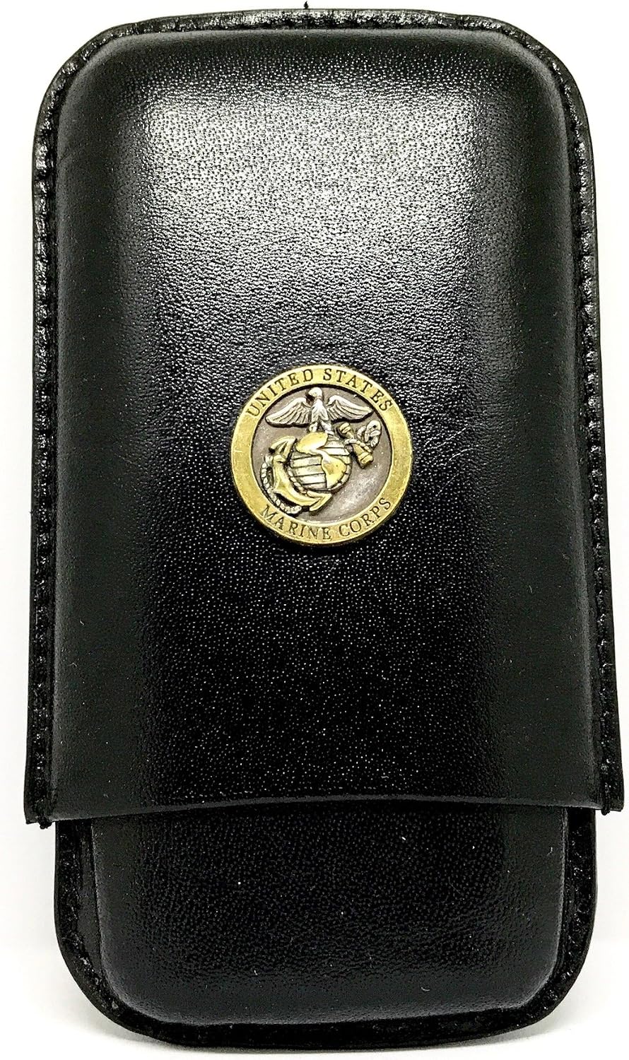 Genuine Leather US Marines Cigar Case 3-Finger with 3 Cigar Holders - Pocket-sized Cigar Case for Travel, Gifts for Men (Black)