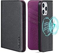 Vista 18 de VISOUL Pebbled - Funda de piel auténtica para iPhone 15 Pro Max con tarjetero y función atril magnético para iPhone 15 Pro Max (6.7 pulgadas)