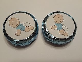 Baby Shower Favors Chocolate Covered Cookies baby Boy Blue Foil and Label 24 pcs