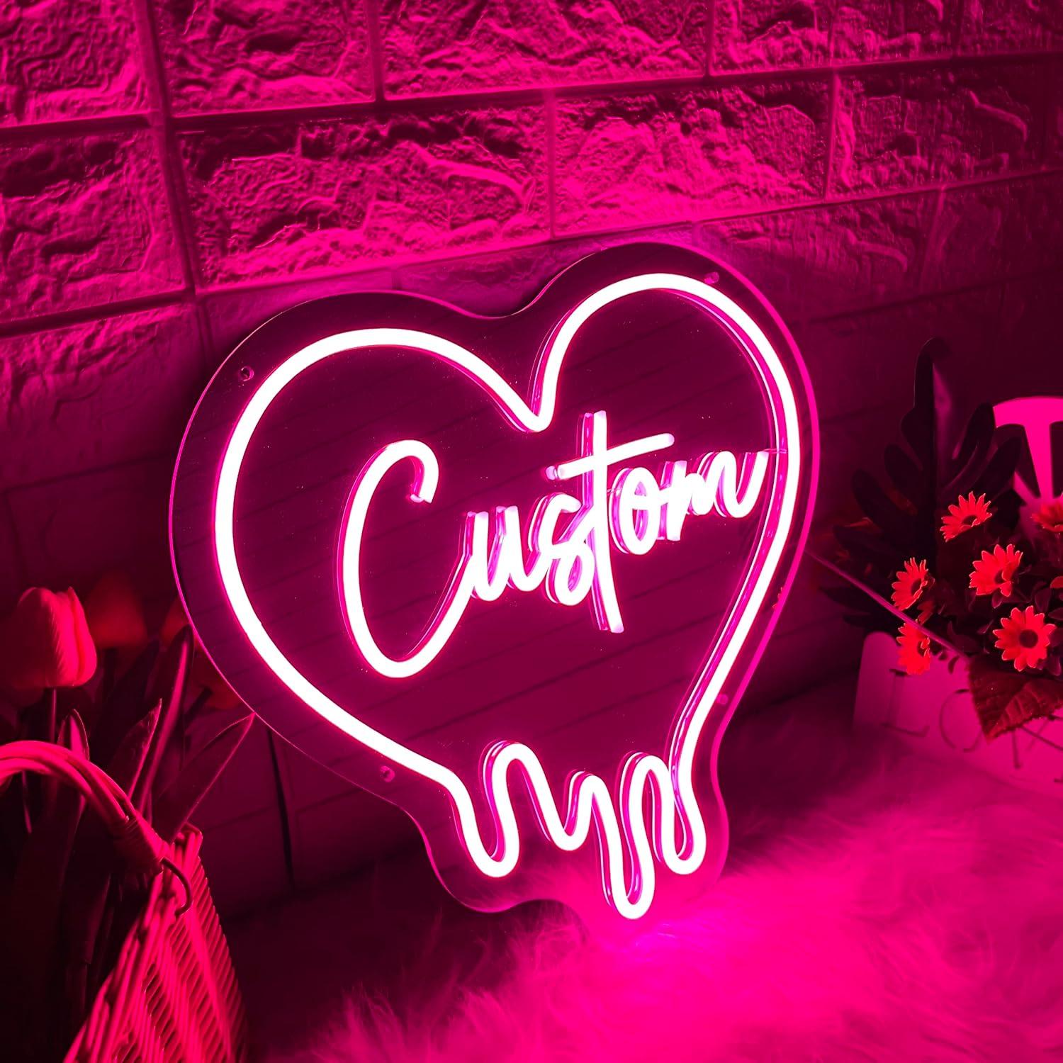 Custom Neon Sign Personalized LED Neon Light Signs for Bedroom Wedding Christmas New Year Valentine's Day Party Decorations Home Wall Decor Salon Bar Club Business Neon Signs 1 Line Text 50“