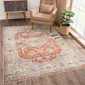 Red and White Boho Bedroom Rug