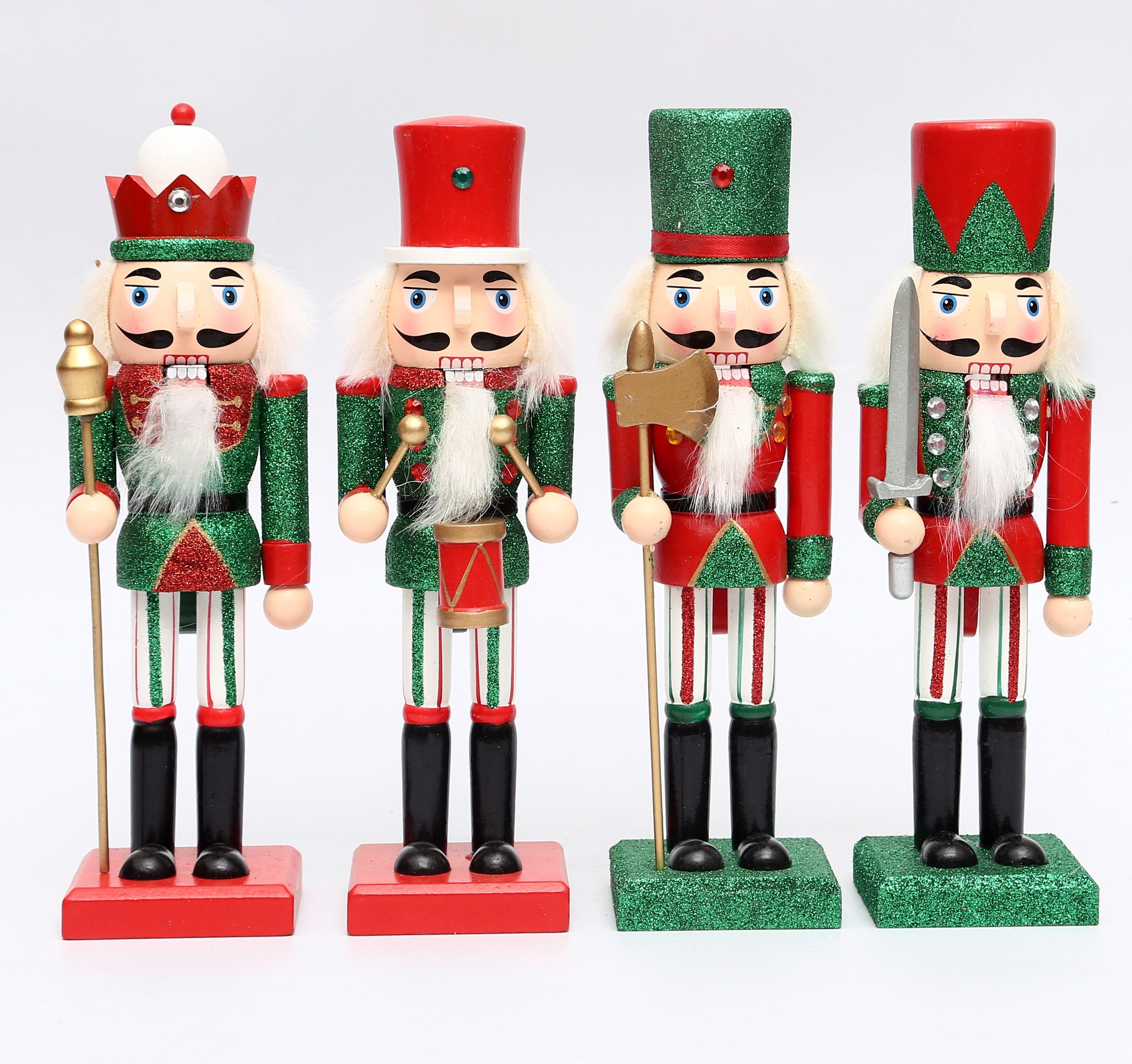 Set Da 4 Schiaccianoci Natalizi In Legno 25 Cm – Soldati Rosso E Verde, Decorazioni Da Tavolo E Caminetto