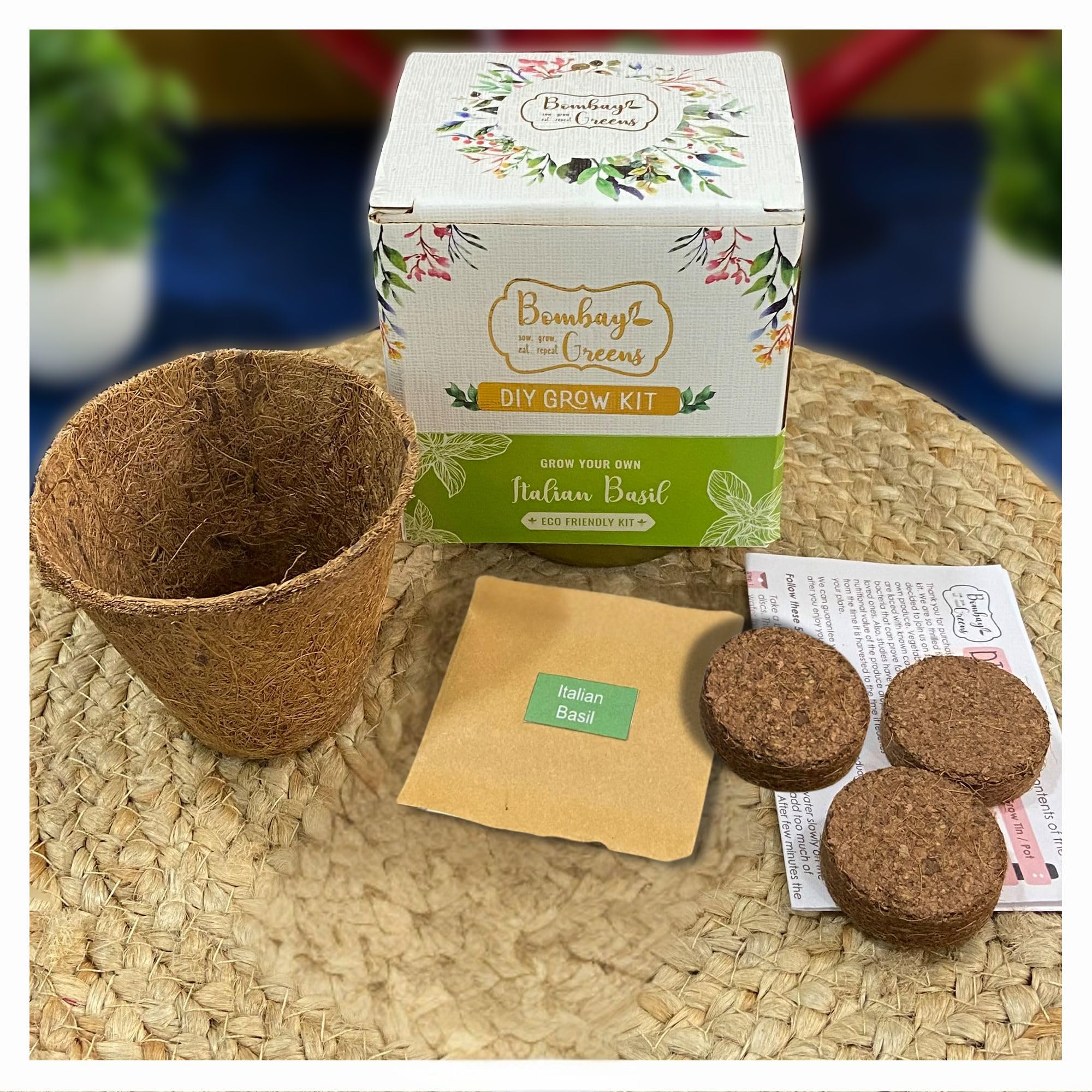 Bombay Greens Sow in a Coir Pot Starting Gardening Grow Kit - Italian Basil
