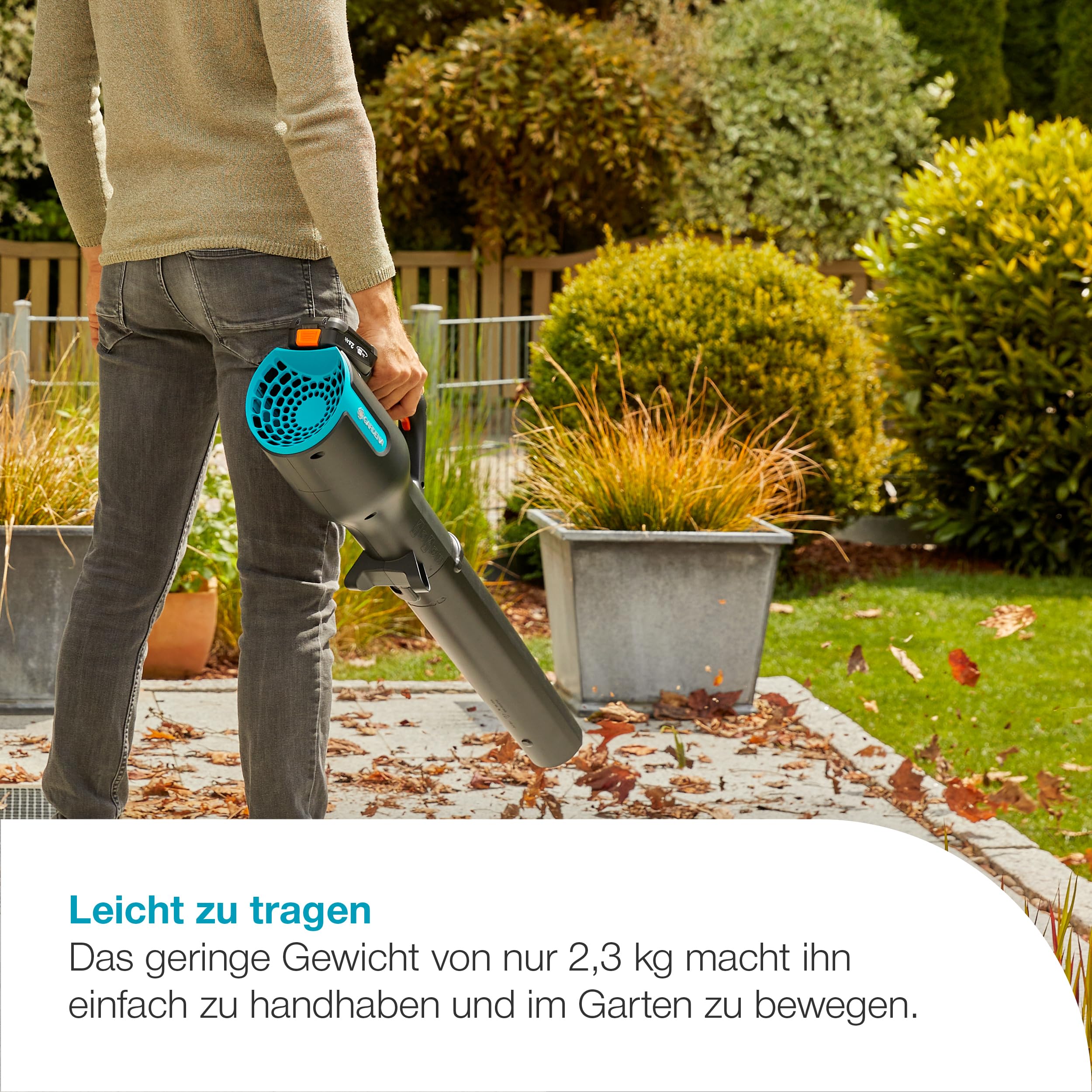 Gardena Akku-Laubbläser PowerJet 18V P4A Ready-to-Use Set: Laubreinigung, Verstellbare Geschwindigkeit, Hohe Luftmenge, Leichtgewicht, Kabellos (14890-20)