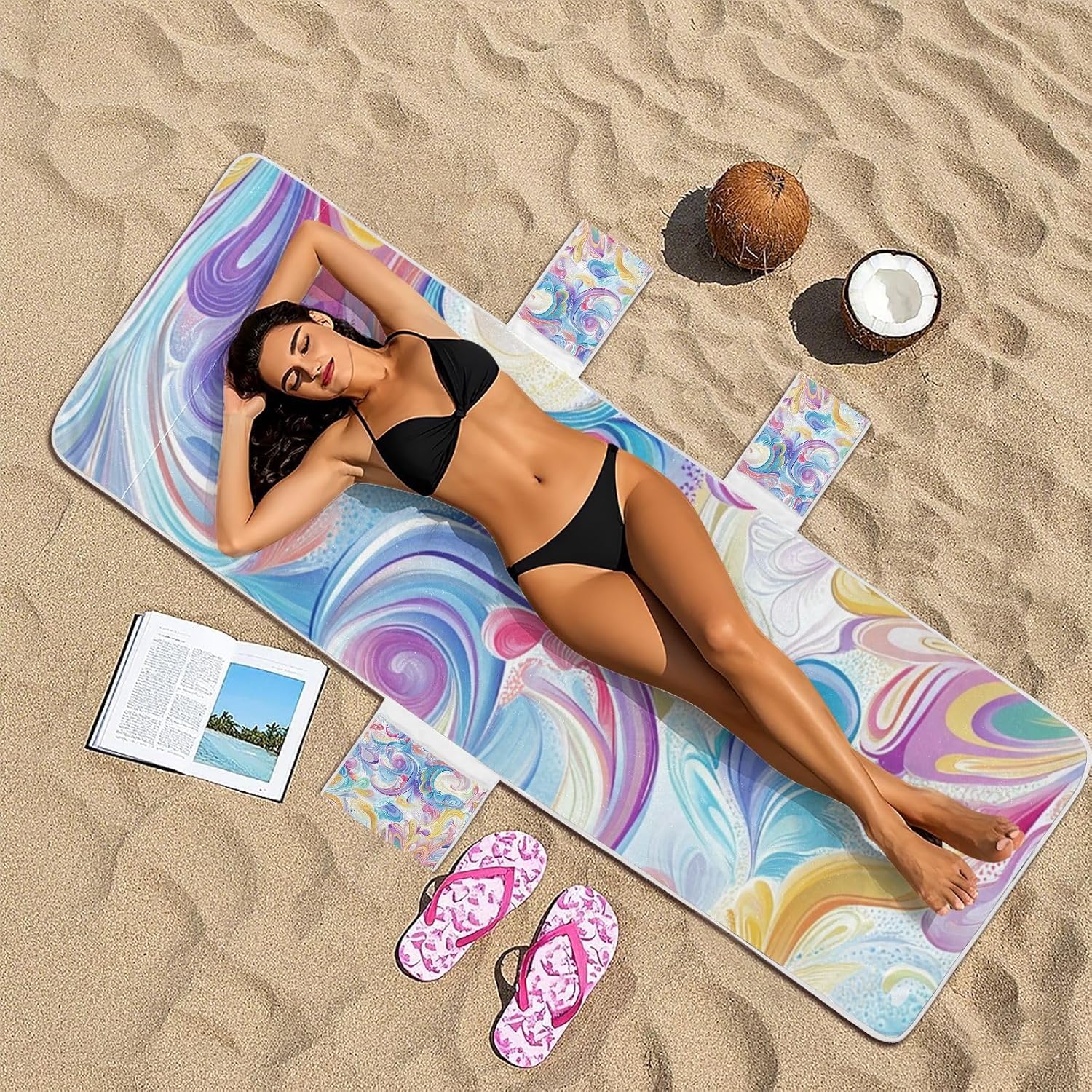 Abstract Art Colorful Leaves Patio Chaise Lounge Chair Cover Waterproof Outdoor Chair Covers with Windproof Straps for Outdoor Sunbathing Trips, 85" X 30"
