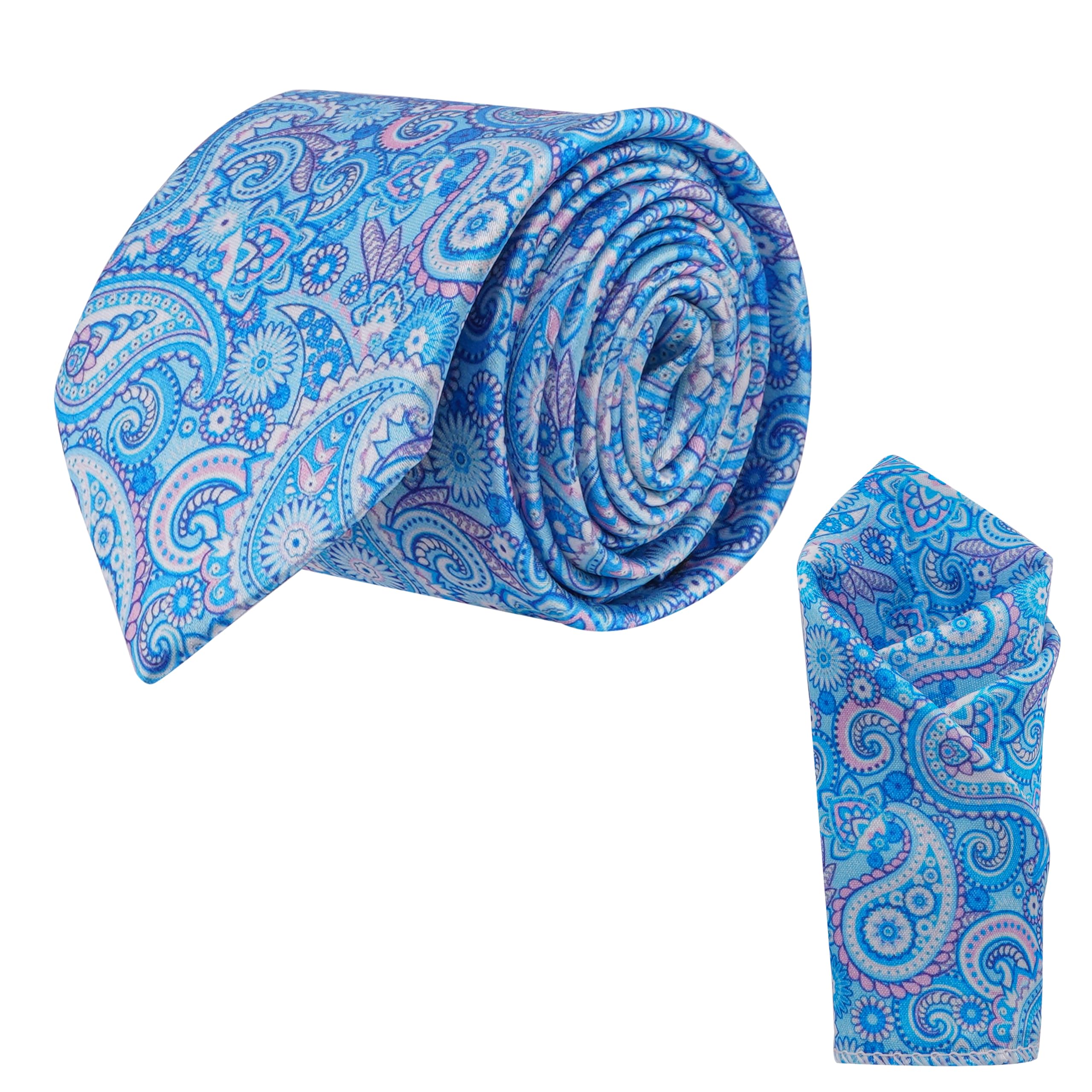 calixto Men’s Light Blue Paisley Tie and Pocket Square Set – Elegant Floral Necktie for Weddings, Formal Events, and Business Wear-picture-33