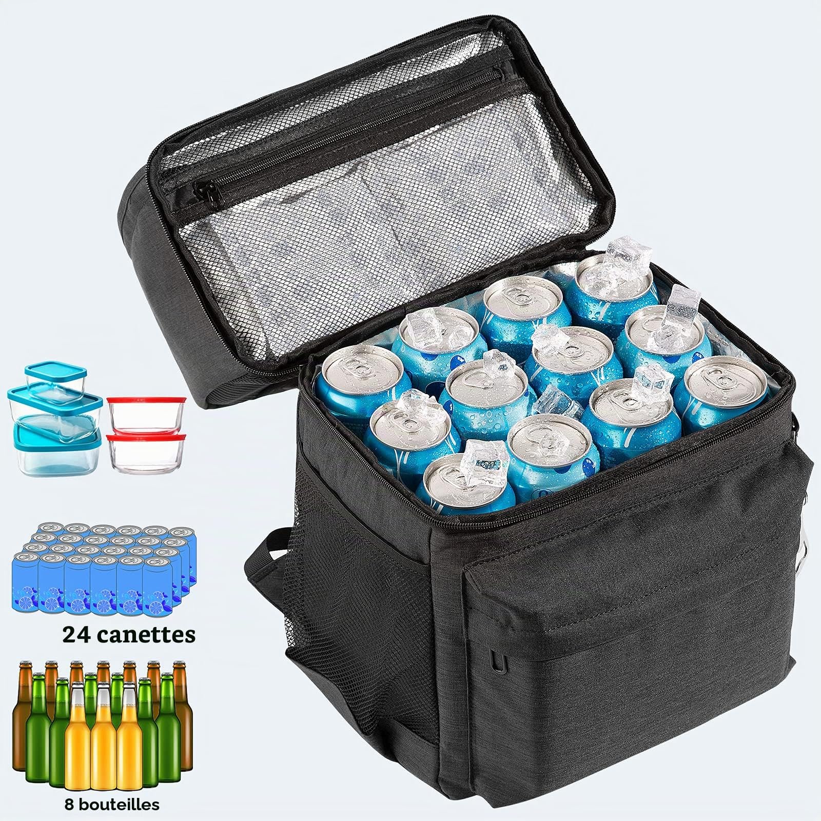 Sac à dos isotherme 2 en 1 - Grand sac isotherme - Anti-fuite - Avec compartiment isotherme - Parfait pour les pique-niques, les excursions à la plage, la randonnée, le travail et les excursions en