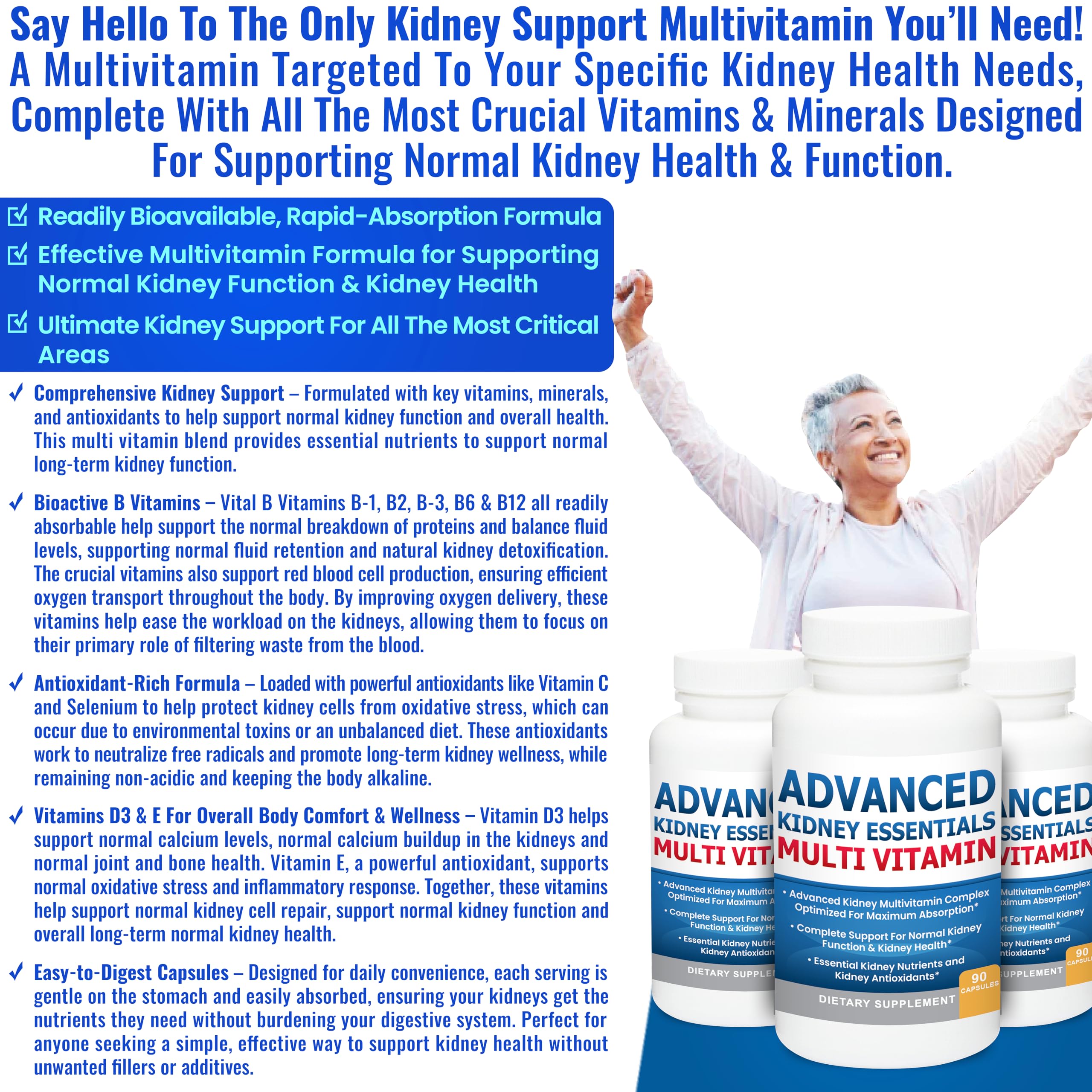 Advanced Kidney Essentials Multivitamin. Kidney Support Supplement for Complete Kidney Health. Kidney Health Supplement with Renal Vitamins 30 Caps — Amazon image 6