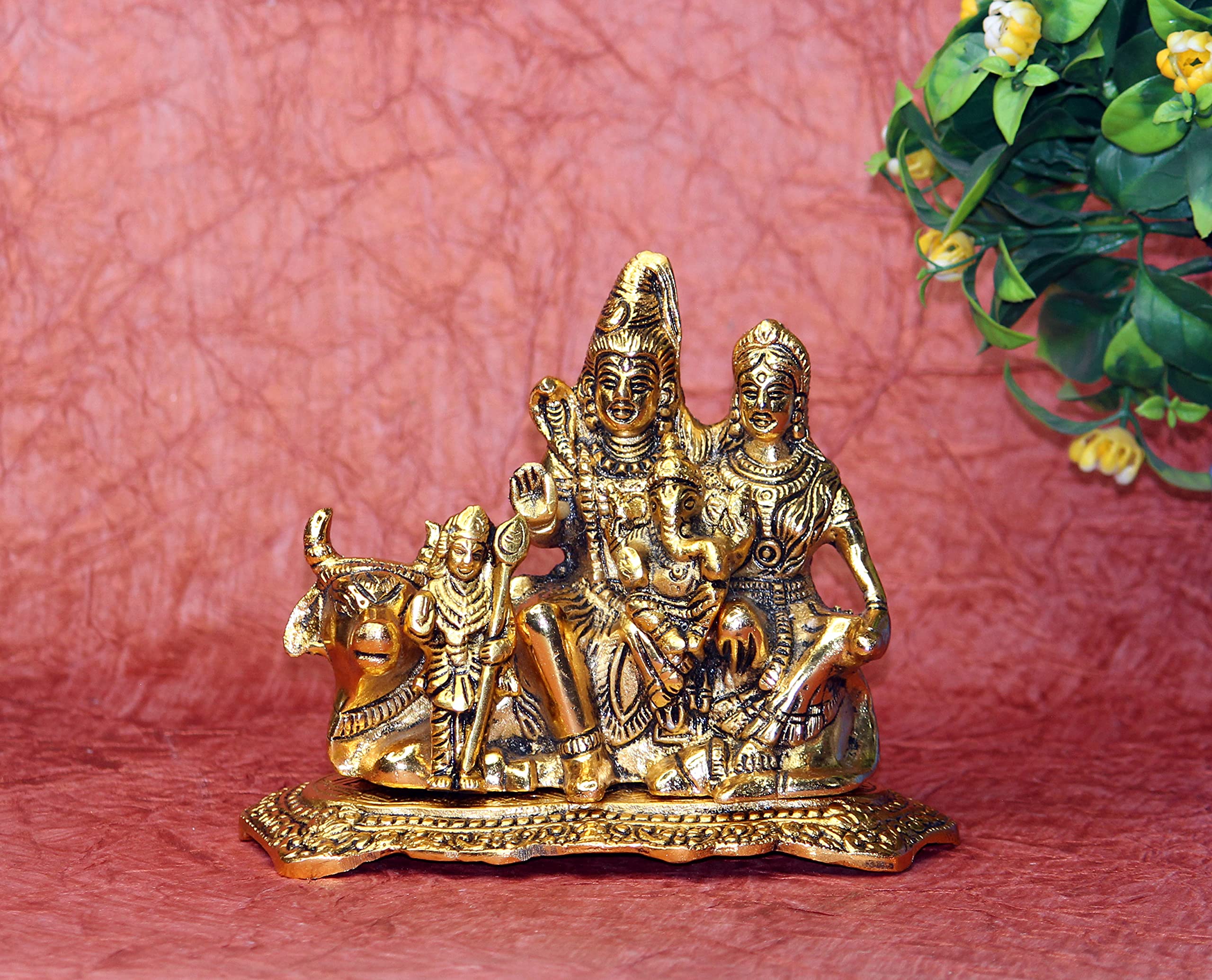 Yug Handicraft Handcrafted Shiva Parvati Ganesh Idol Shiv Parivar Murti Statue Sculpture - Hindu Lord Shiva Idols Family Sitting On Nandi Showpiece Figurine for Home Office Temple Mandir Decoration