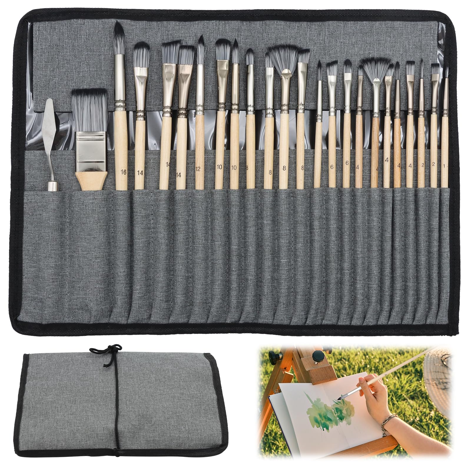COGVOHY 24 PCS Paint Brush Set, Professional Acrylic Paintbrushes for Oil, Watercolor, Acrylic, Digital for Artists and Beginners
