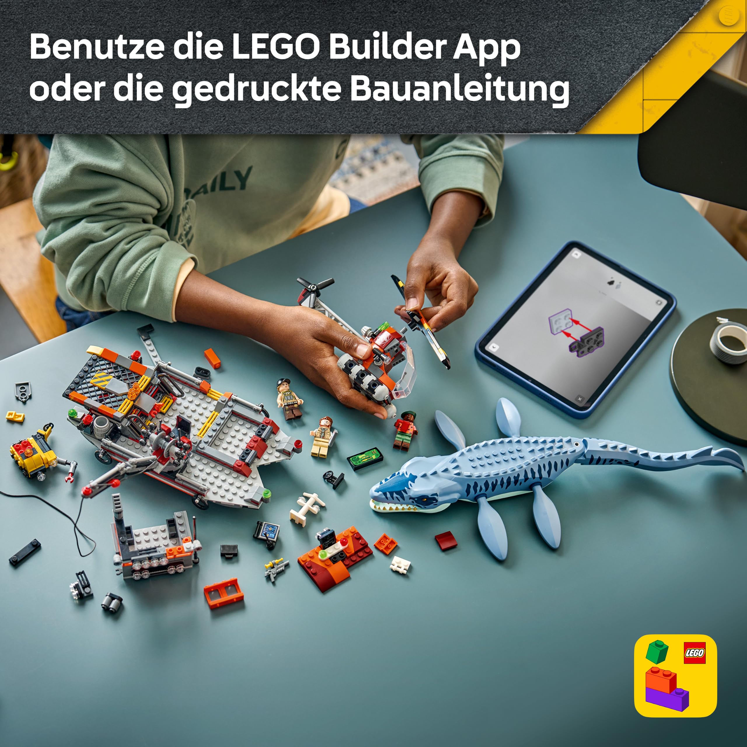 LEGO Jurassic World Mosasaurier-Angriff auf das Boot - Bauspielzeug - Spielset für Rollenspiele mit 3 Minifiguren und Einer Dino-Figur - Geschenkidee für Kinder ab 7 Jahren - 77983