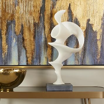 Deco 79 Polystone Abstract Sculpture with Black Base, 9 x 6 x 20, White