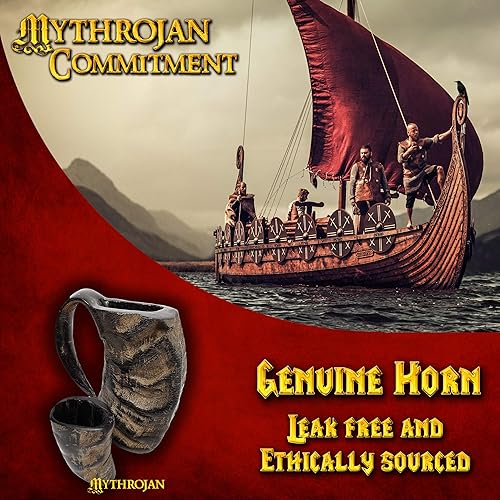 Miniatura 2 de Mythrojan Jarra Viking Buffalo Horn Mug para cerveza, Mead con taza de whisky gratis