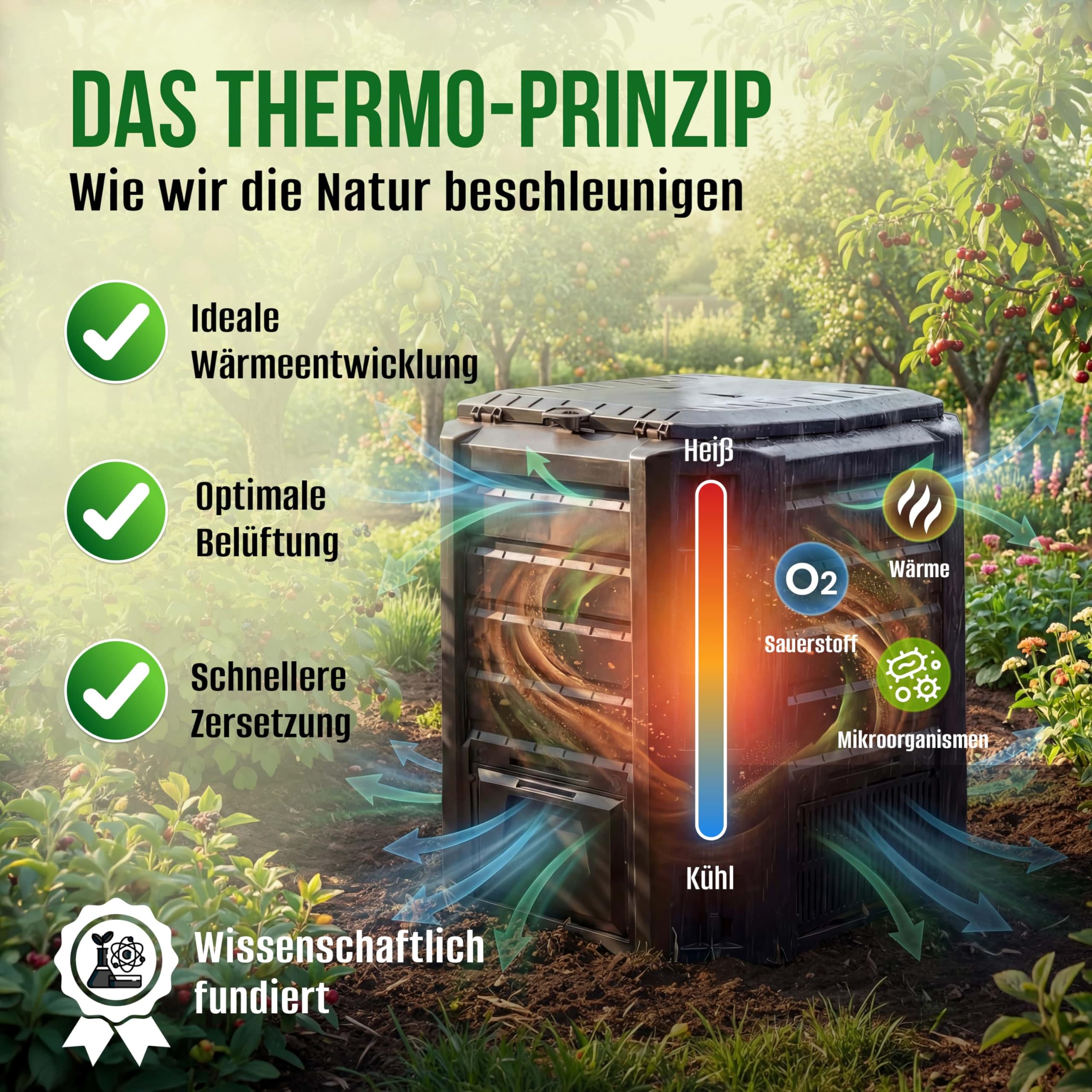 DEUBA® Komposter 800L 135x72x83cm witterungsbeständig Deckel klappbar Gartenkomposter Thermokomposter Schnellkomposter