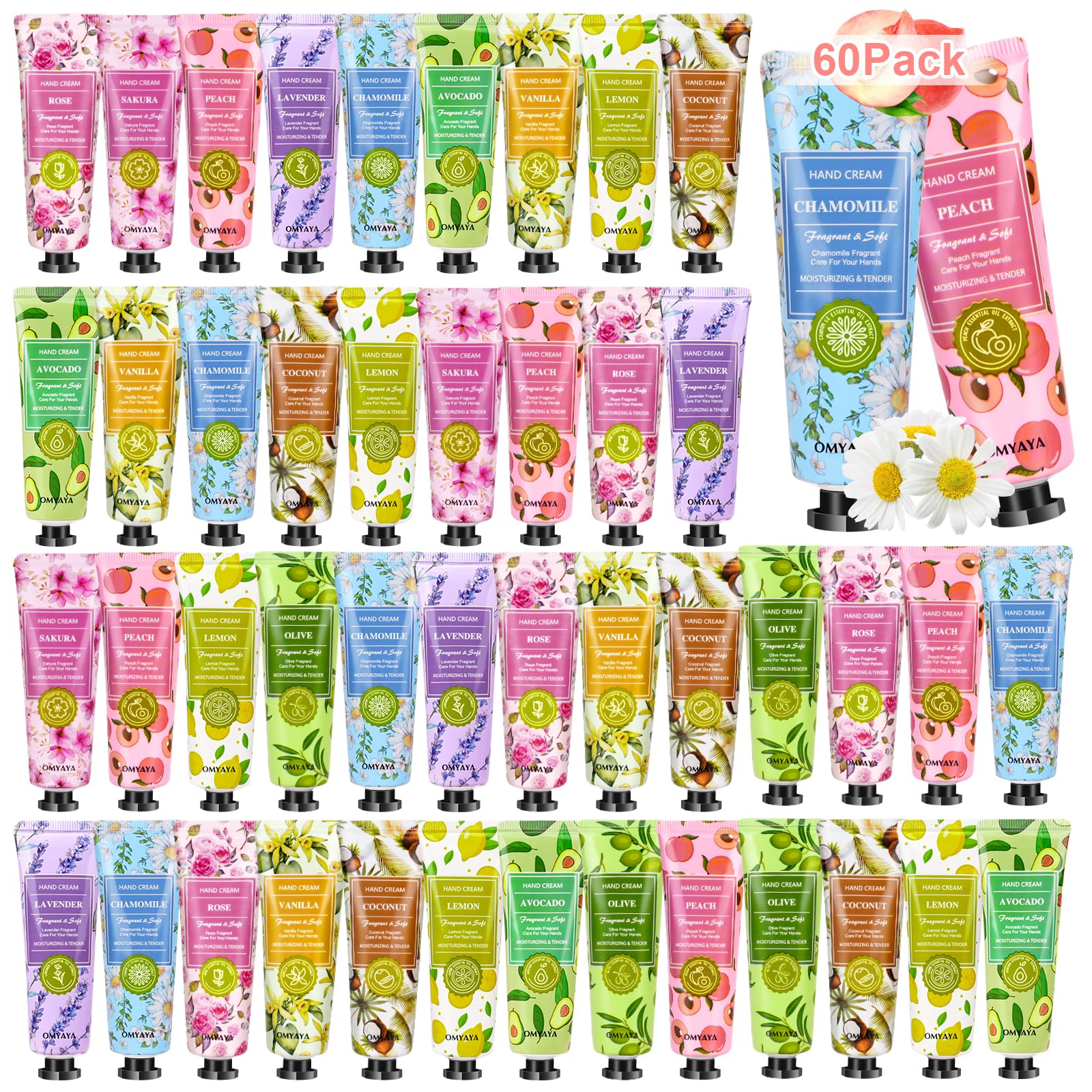 Cremas de Manos Mini, 60 x 30ml mini set de regalo para mujer crema mano perfumada para manos y pies, ideal para manos secas y agrietadas, pequeño regalo para mujer, novia, Navidad, cumpleaños - 2