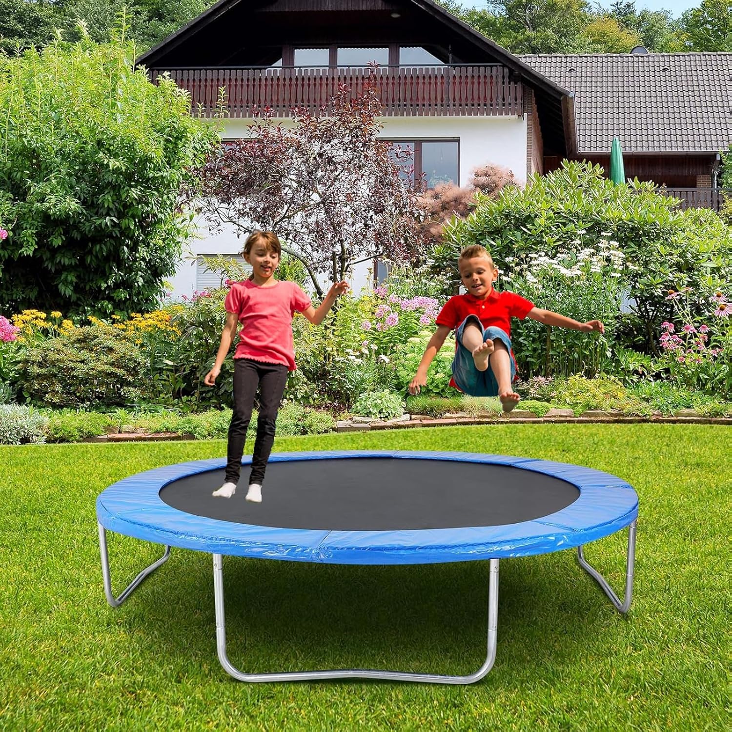 Trampoline Pad, Replacement Trampoline Safety Pad, Round-Trampolines Spring Cover, Tear-Resistant Uv-Resistant, Weather Protection Tarpaulin, Secure Drawstring Attachment,Green,13 feet 3.96 me