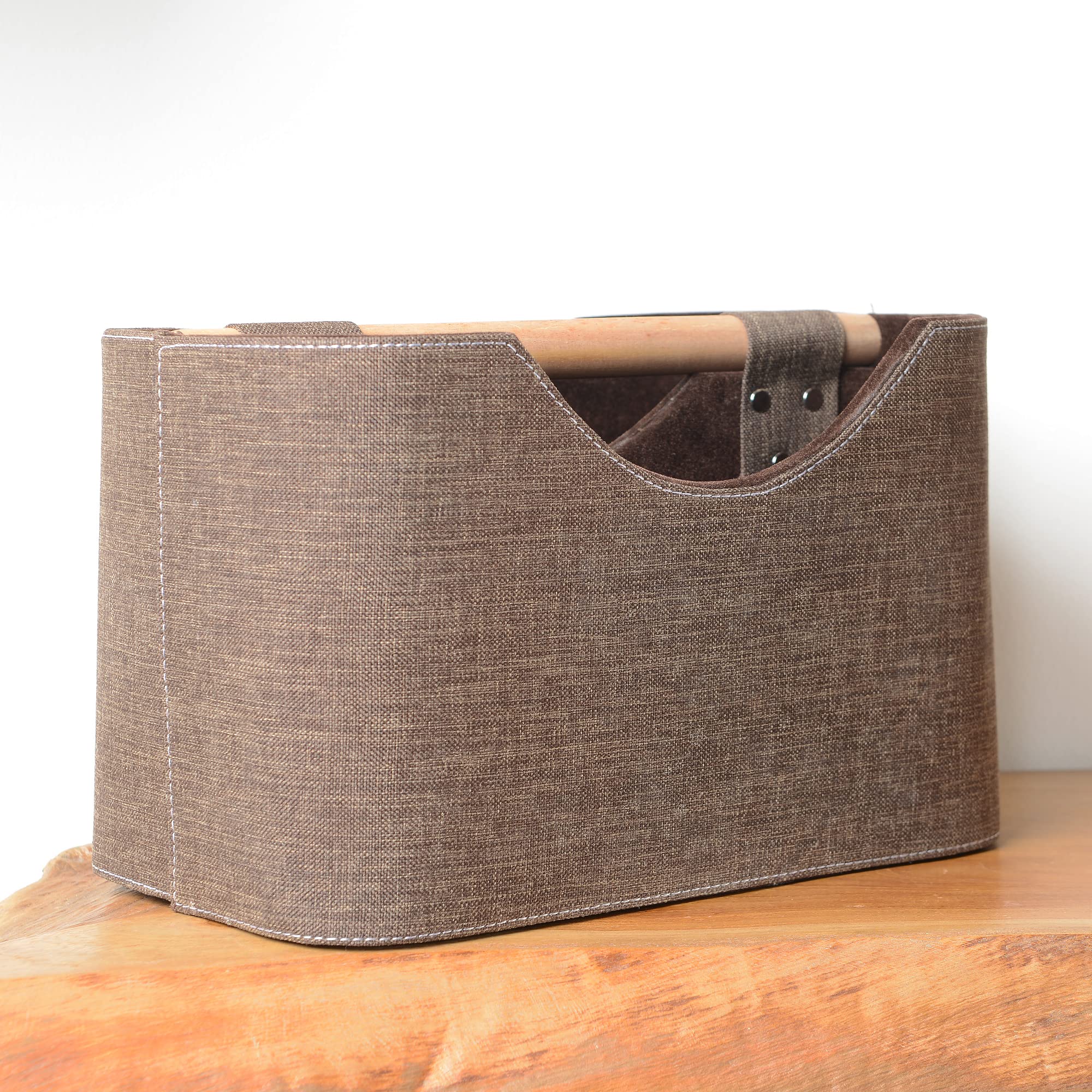 30 cm Stoff Zeitungshalter Holz Zeitschriftenständer Zeitungsständer Zeitschriftenhalter modern braun Aufbewahrung Dekoration