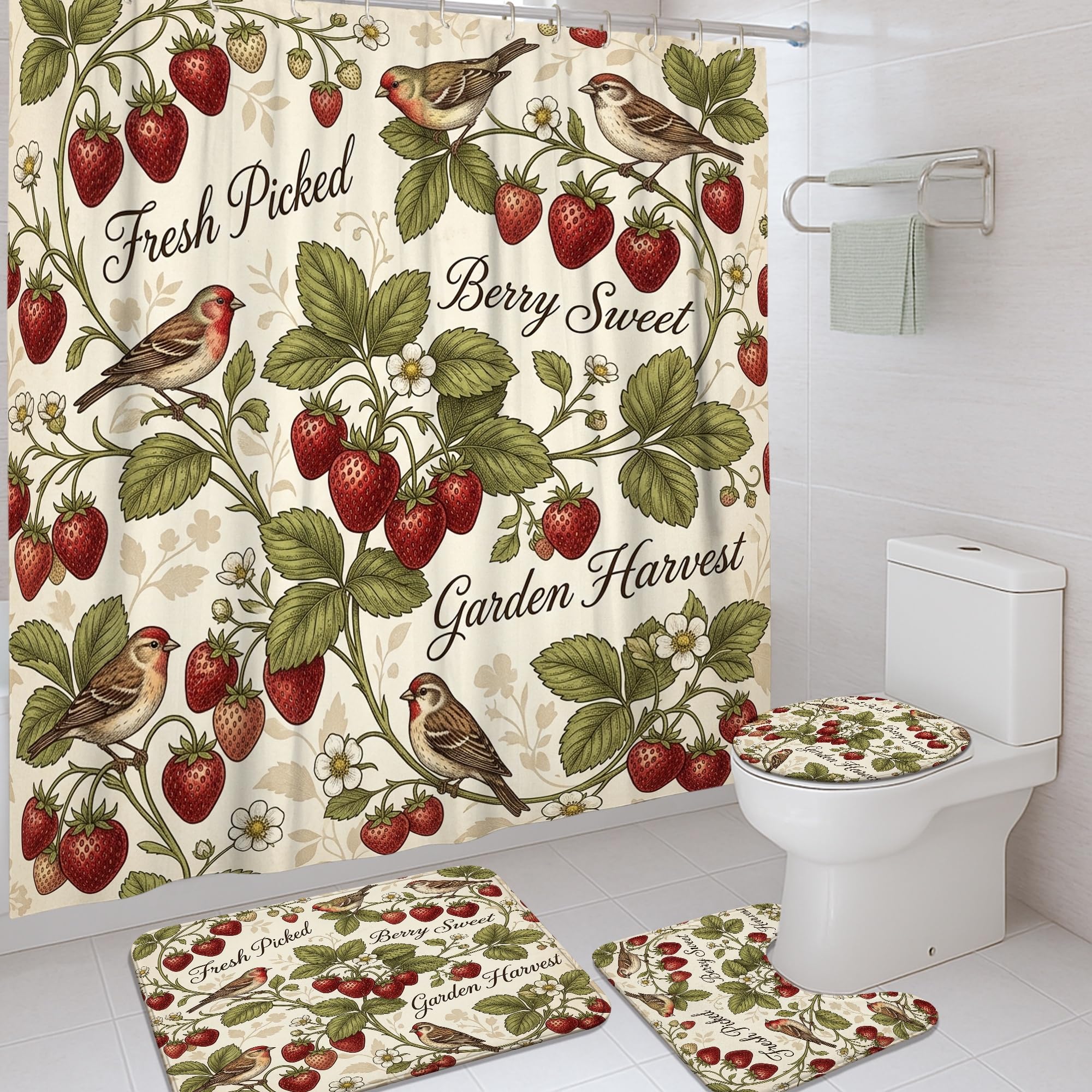 Rideau de douche en polyester motif fraises pour studio étudiant