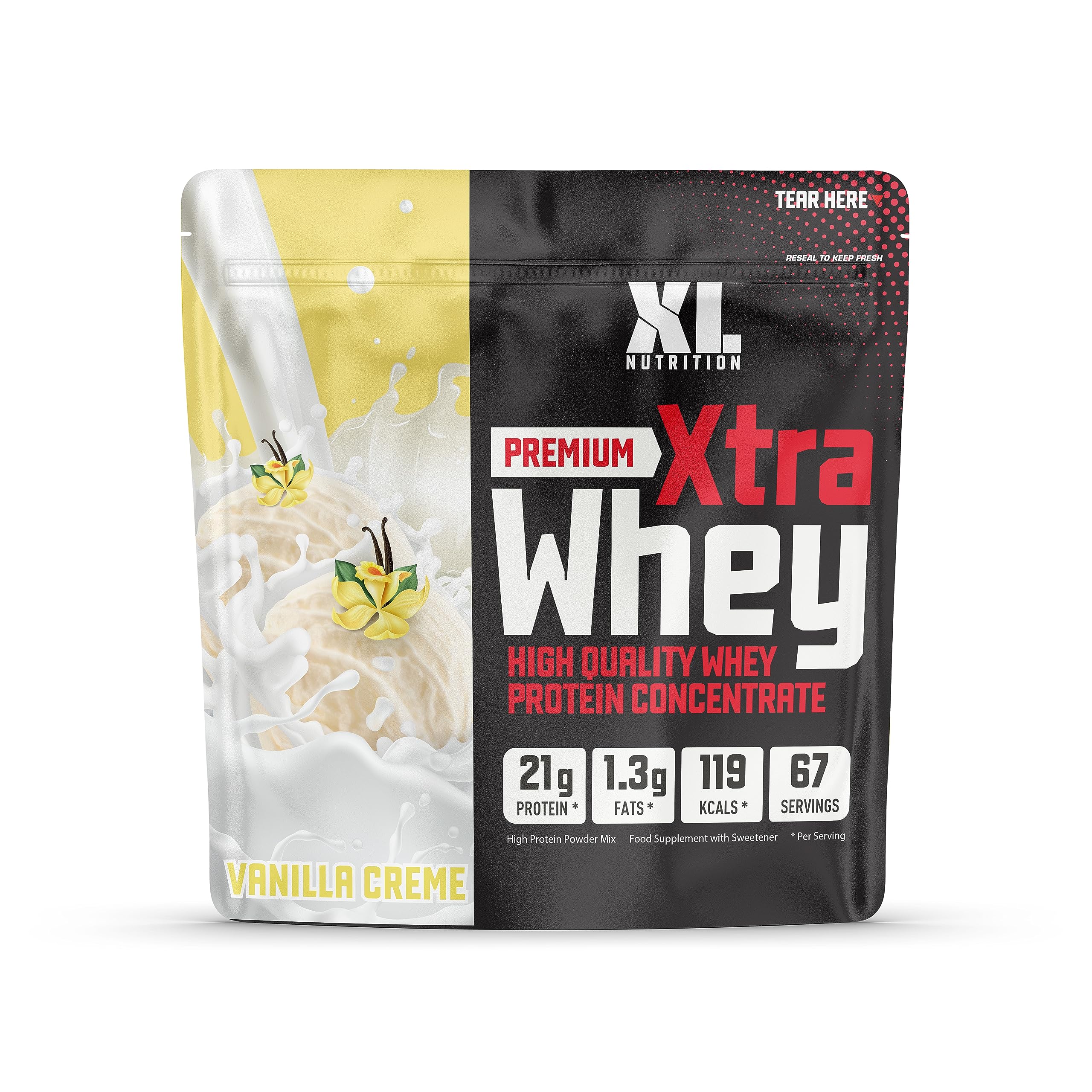 XL Nutrition Whey Protein Powder | High Protein, Low Carbohydrates | 67 Servings, 2kg | Suitable for Vegetarians | Ideal for Muscle Building, Recovery Support (Vanilla Flavour)