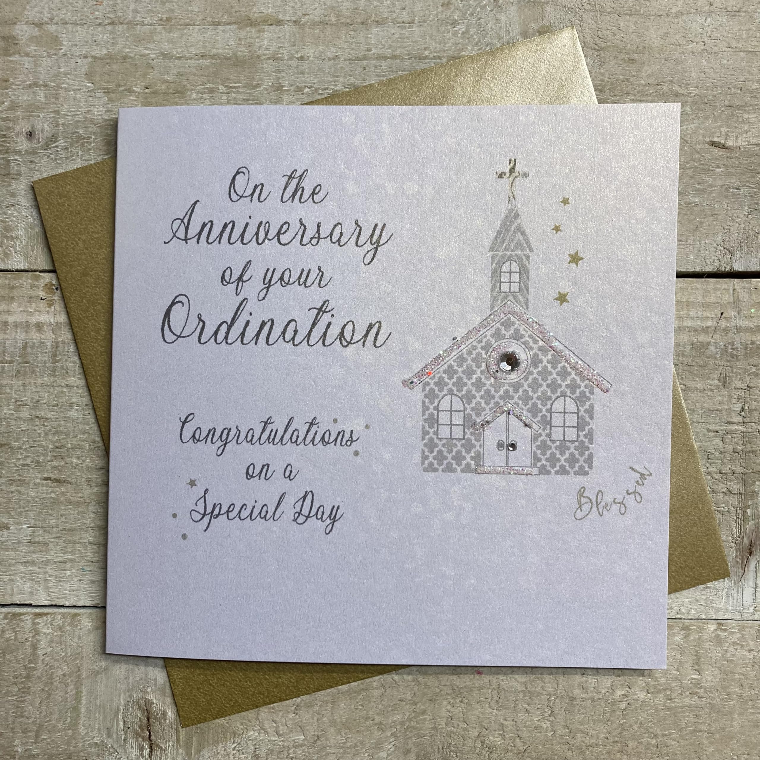 WHITE COTTON CARDS SILVER CHURCH, 25TH ANNIVERSARY ORDINATION CARD, HAND FINISHED (D179-25 - View #8