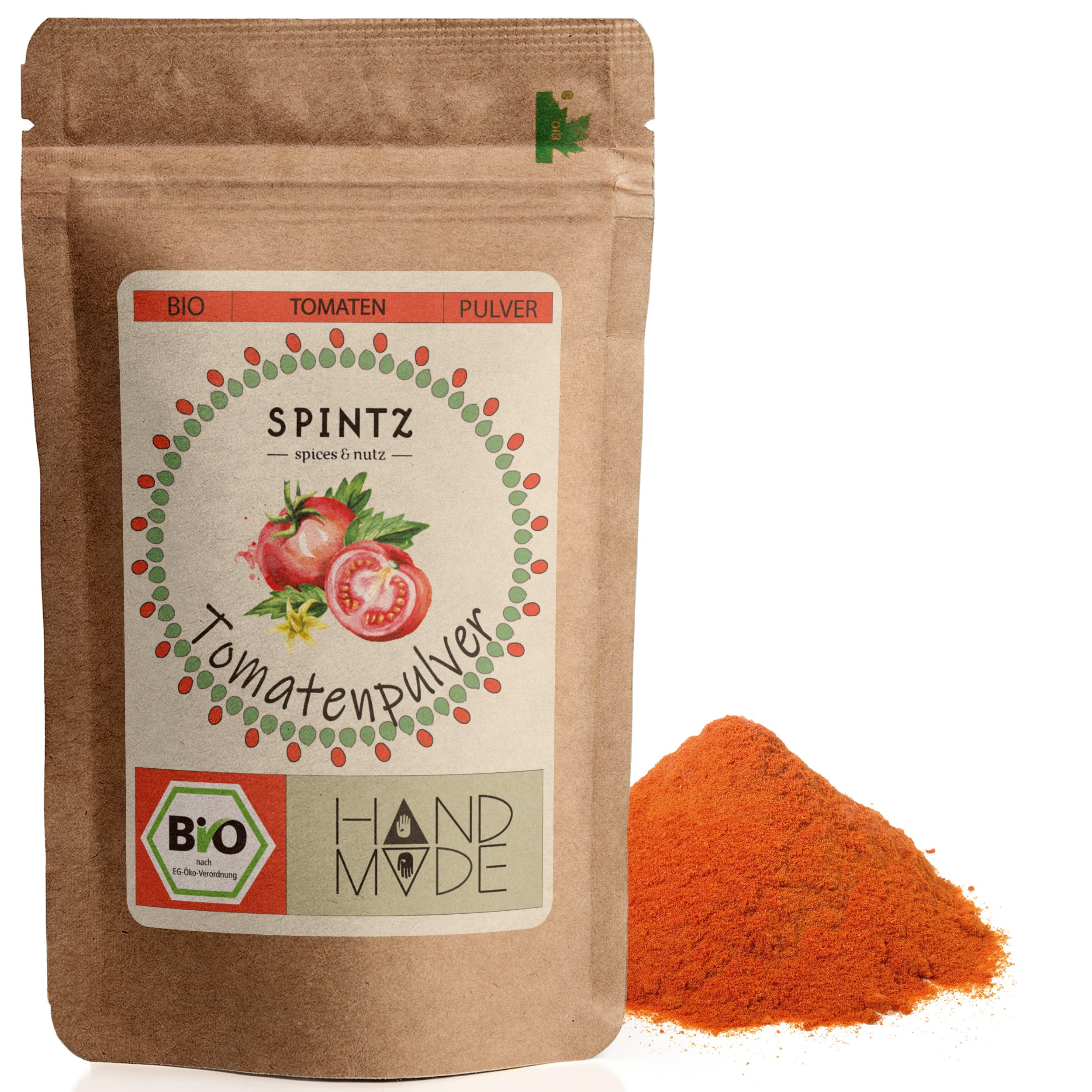 SPINTZ Bio Tomatenpulver 250g - Pulver aus getrockneten Tomaten - 100% getrocknete Tomaten aus biologischem Anbau - vegan - Pulver aus gemahlenen Tomaten - Ideal für Pasta, Pizza, Bruschetta