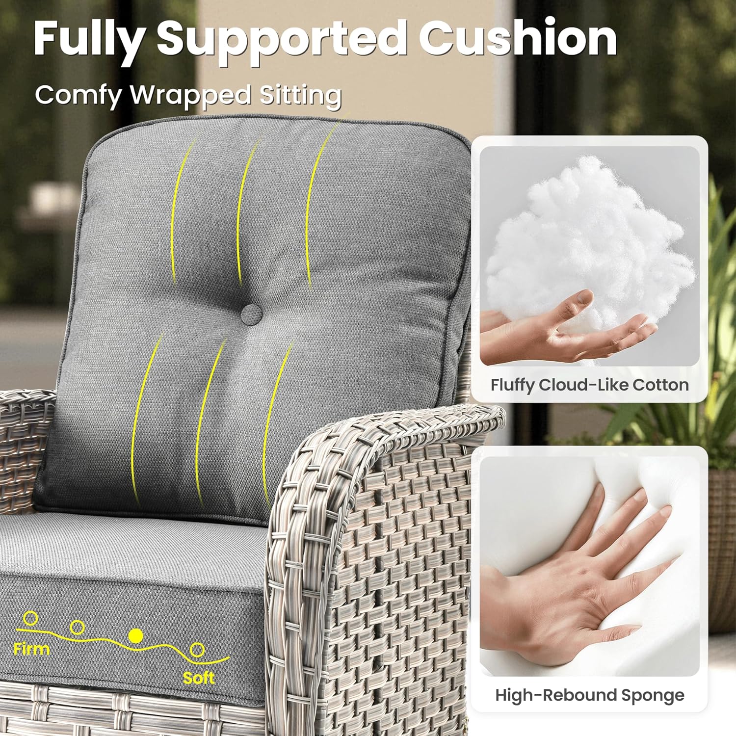 ovios 8-Piece Patio Furniture Set with L-Shape Sofa Chaise, Outdoor Sectional Couch Swivel Gliders Solar Table, Modern Modular Wicker Rattan Conversation Set, Dark Grey