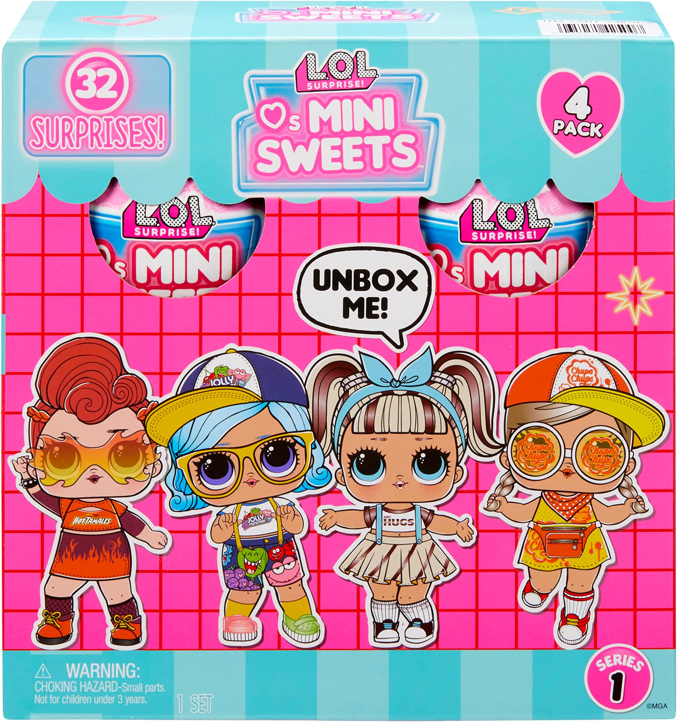L.O.L. Surprise! 4-Pack Mini Sweets Dolls #1 with 32 Surprises, Candy Themed Accessories - Collectible Paper Packaging
