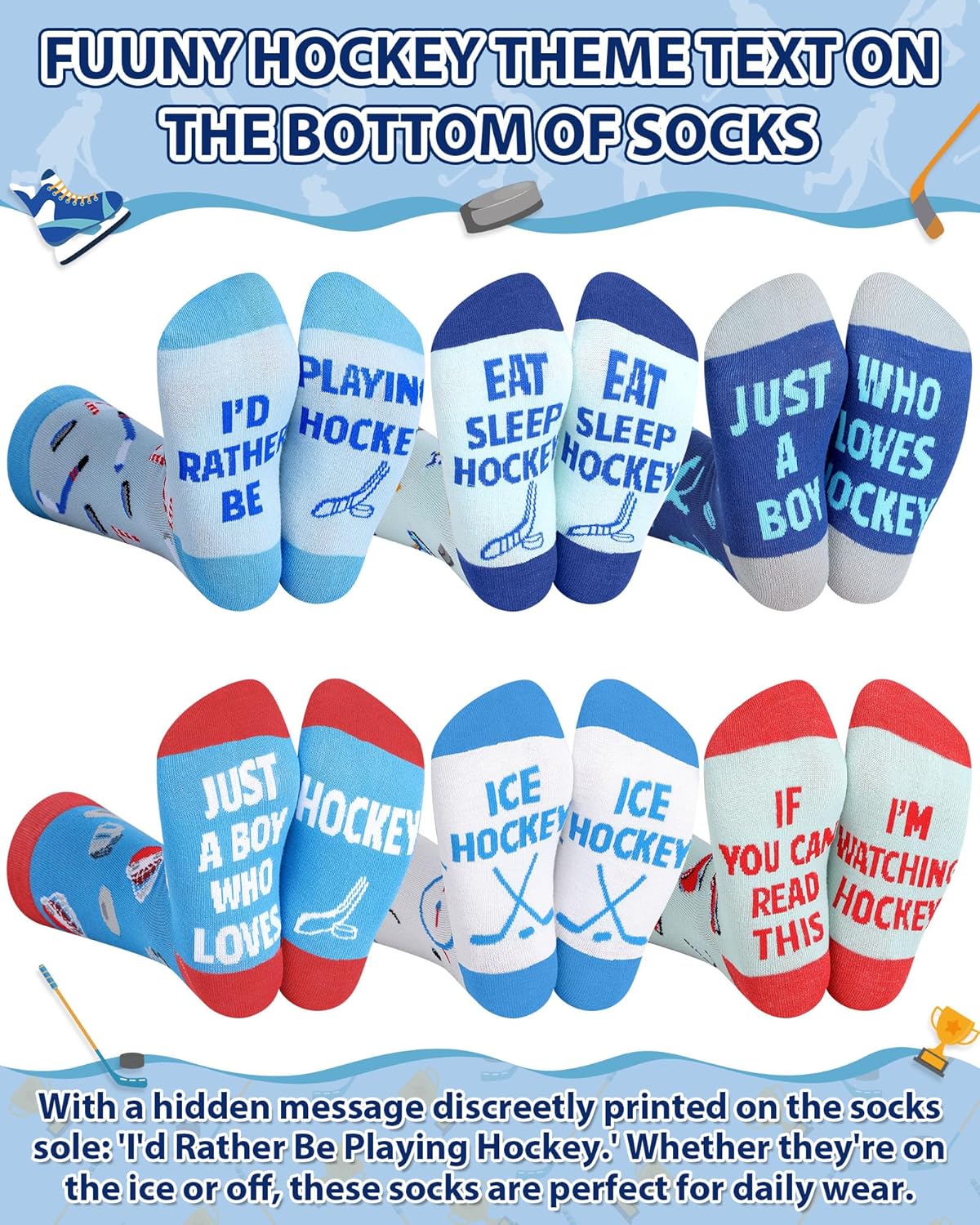 6 Pairs Novelty Sports Gift for Boy Teen Funny Athletic Cotton Crew Socks Gift for Lacrosse Hockey Lover Youth 13-19 - Image 3
