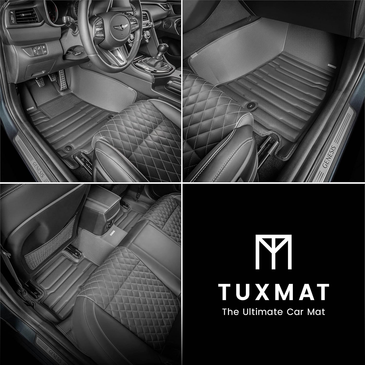 TuxMat - for Genesis G70 RWD 2018-2026 Models - Custom Car Mats - Maximum Coverage, All Weather, Laser Measured - This Full Set Includes 1st and 2nd Rows
