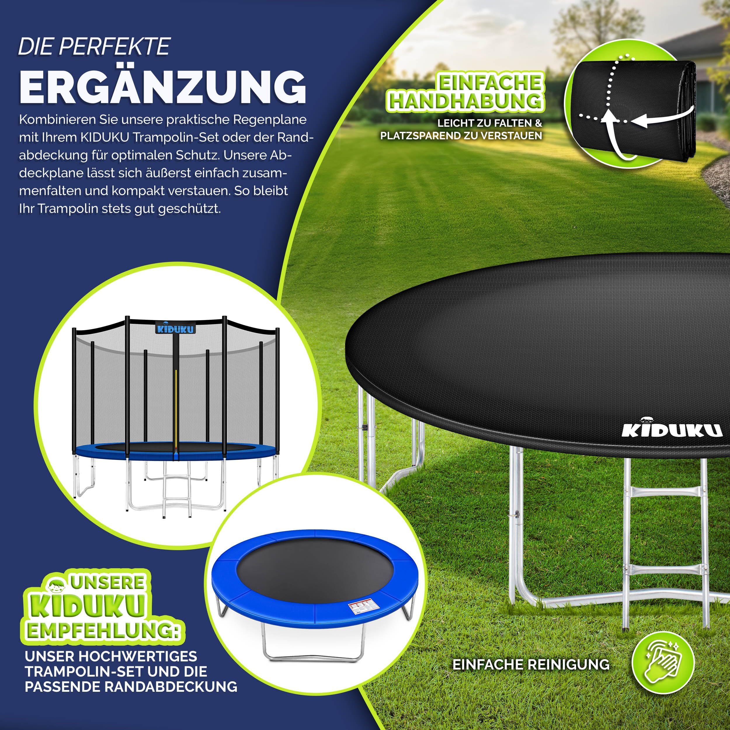 KIDUKU Trampolin Abdeckung 244-427cm | Regenabdeckung wetterfest, reißfest & UV-beständig | Outdoor Wetterschutzplane