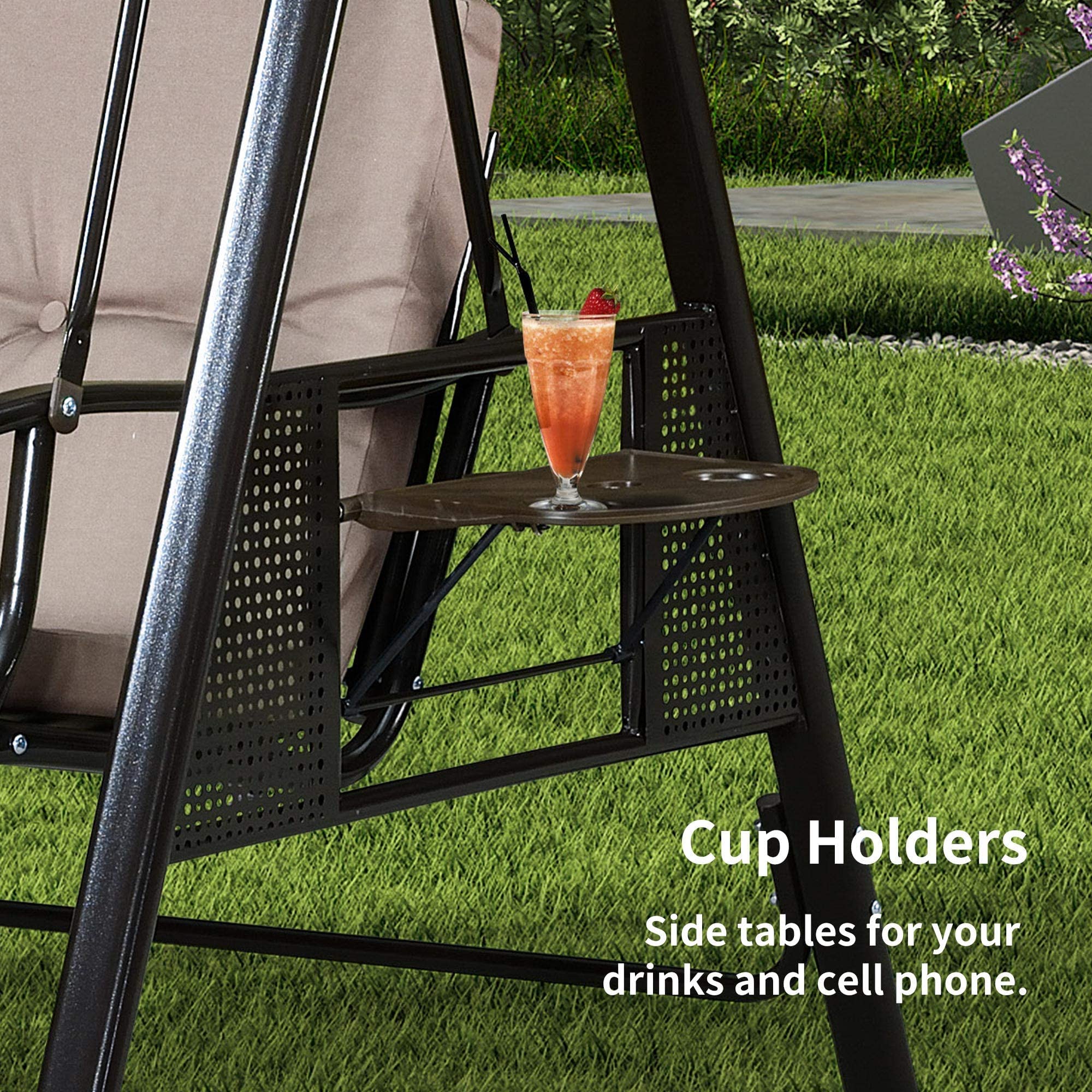 PURPLE LEAF 3Seat Deluxe Outdoor Patio Porch Swing with Weather