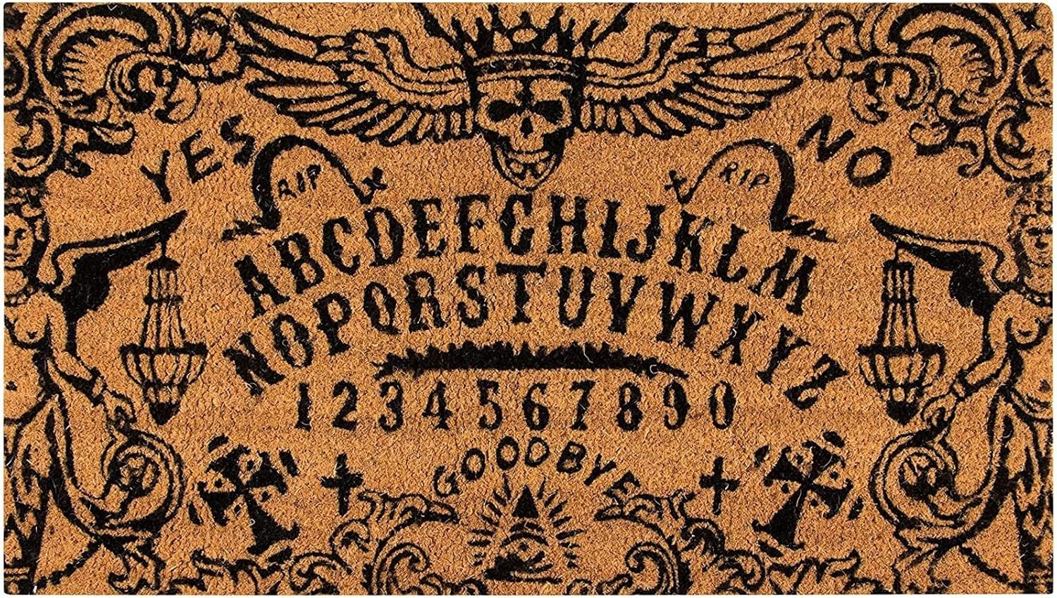 Juvale Ouija Board Coir Front Door Mat - Fall Decor Weather-Resistant Outdoor Rug - High-Pile Dirt-Shedding Coir Door Mat - Gothic Ouija Board Doormat - 30 x 17 in, Brown
