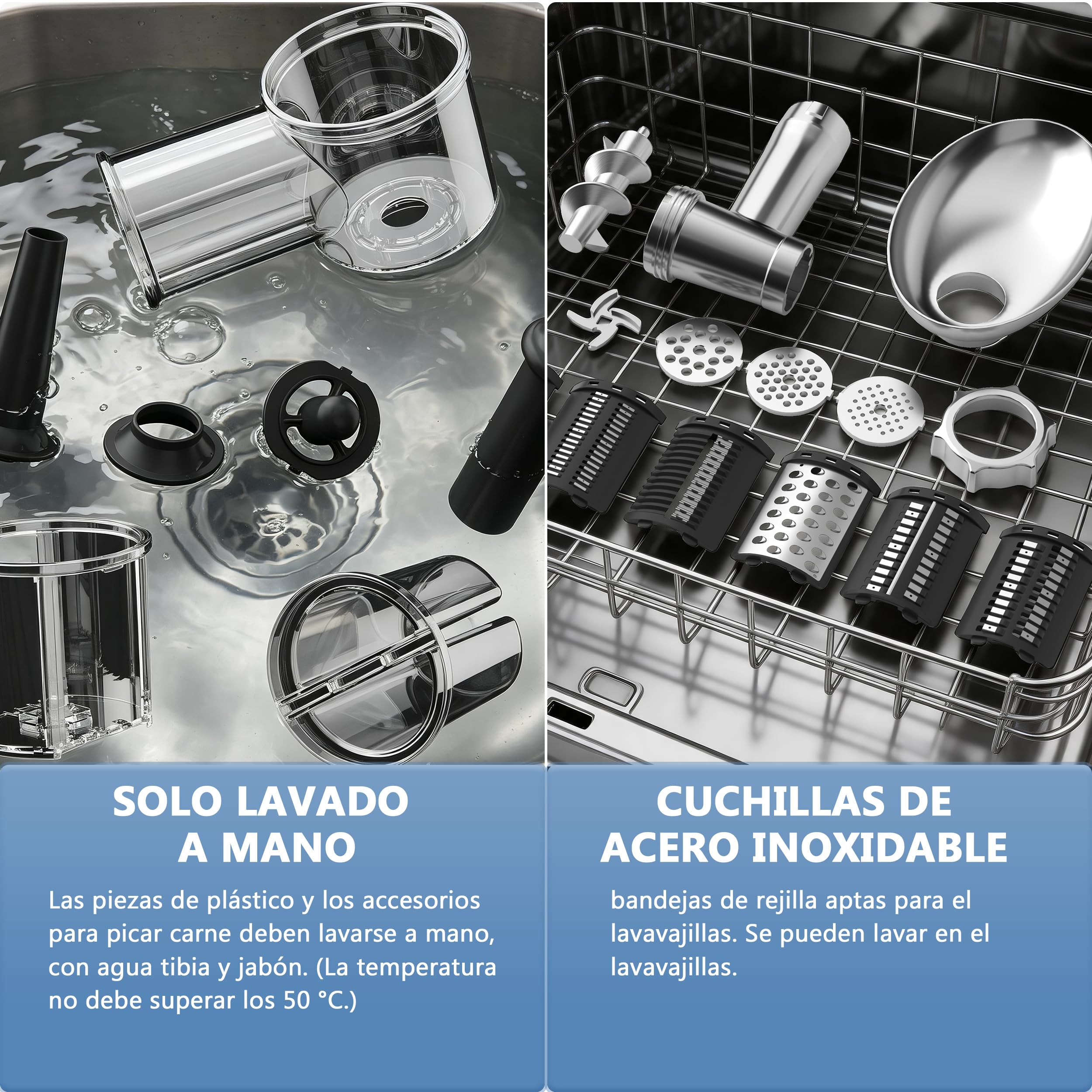 Picadora de carne eléctrica de 2500 W profesional con 5 cuchillas inoxidables, multifuncional, rallador, accesorio completo, diseño compacto para preparaciones caseras