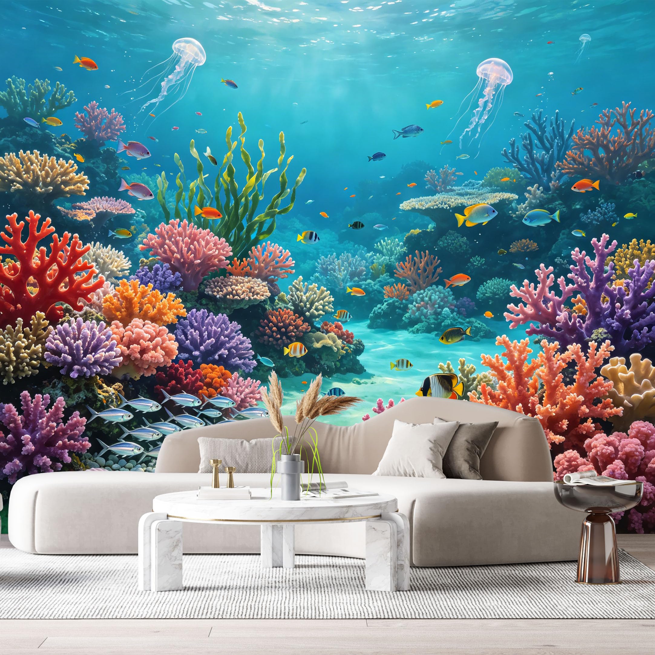 Custom Size Wall Murals Ocean Marine Tropical Coral Reef Jellyfish Seashells SelfAdhesiveWall Fabric Removable Wallpaper Wall Decor for Living Room Bedroom Bathroom