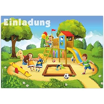 12 Einladungskarten Zum Kindergeburtstag Spielplatz Geburtstagseinladungen Einladungen Geburtstag Jungen Madchen Kinder Garten Draussen Kinderspielplatz Sandkasten Rutsche Kletterturm Karten Set Amazon De Spielzeug