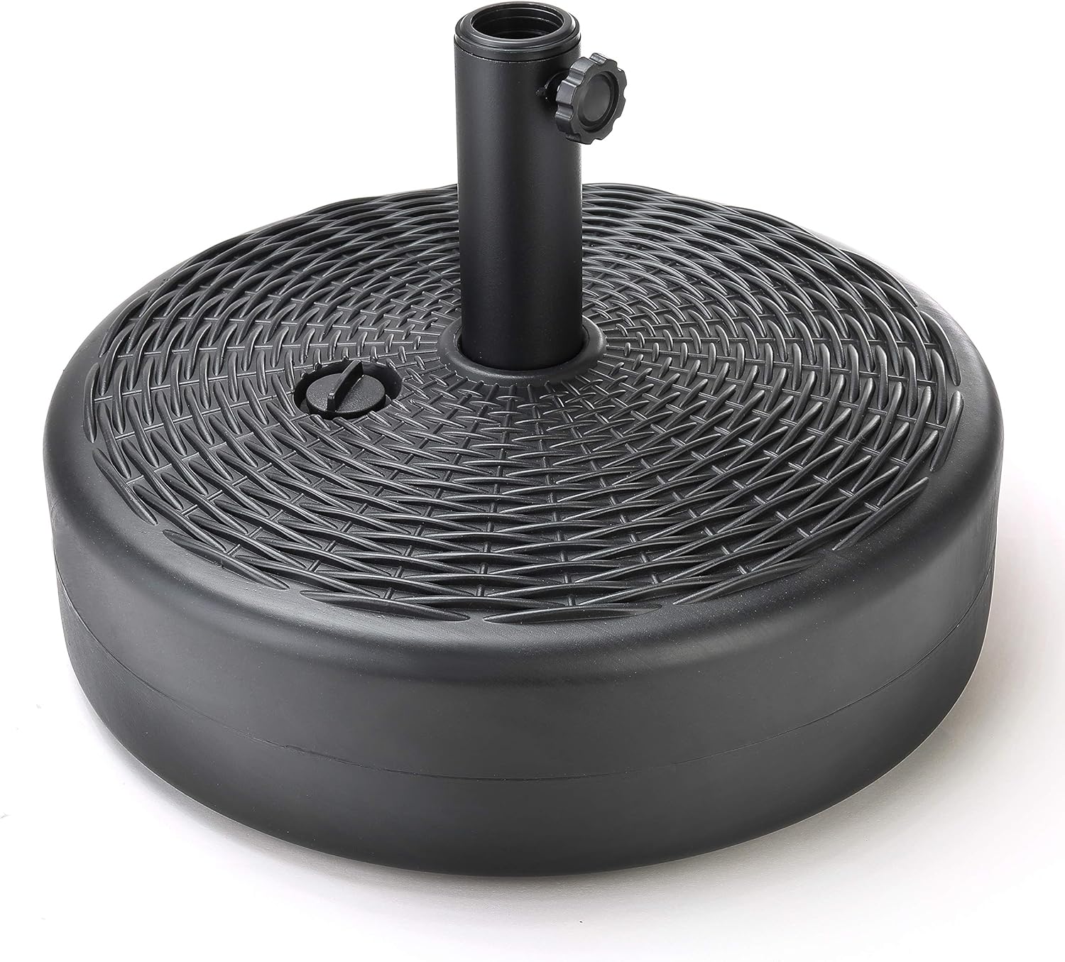 Home Zone Living 40lb Round Fillable Patio Umbrella Base Stand, 18in, Pole Holder, Water, Sand, Fits Poles Up to 1.9in(48mm) Diameter, UV Resistant, Lawn, Deck, Backyard, Garden, Spa, Pool, USA-Based