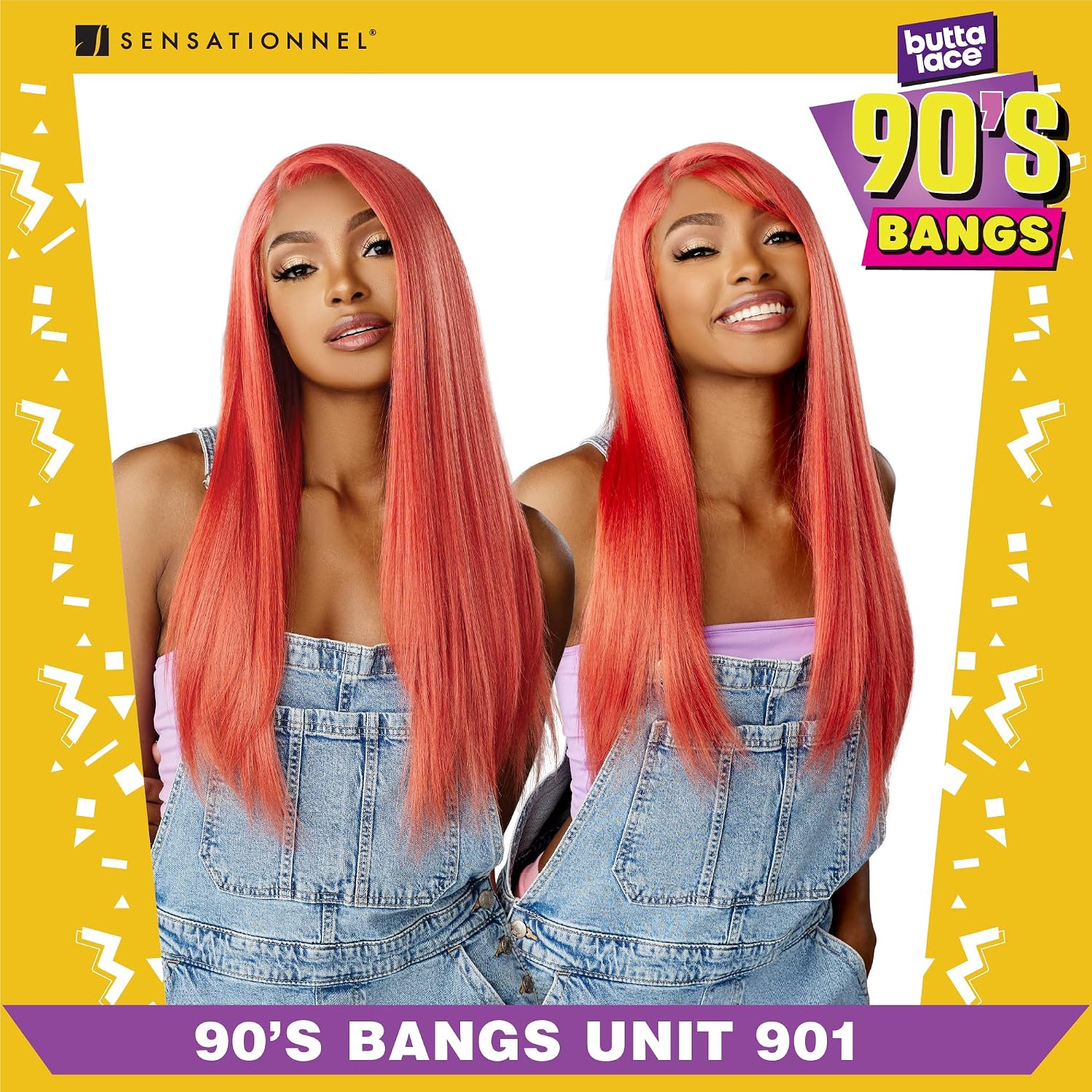 Sensationnel Butta Lace 90Sbangs Wigs - Unit 901 Glueless Wide Deep Part Synthetic Preplucked Hairline (1 JETBLACK)