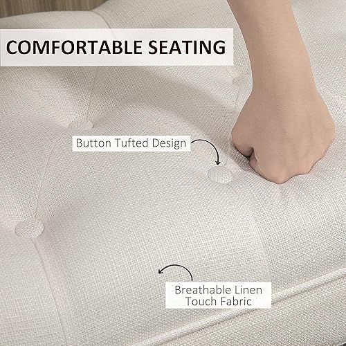 Miniatura 5 de HOMCOM Banco de pie de cama con diseño capitoné de botones, banco de entrada tapizado para dormitorio con brazos y patas de madera maciza para