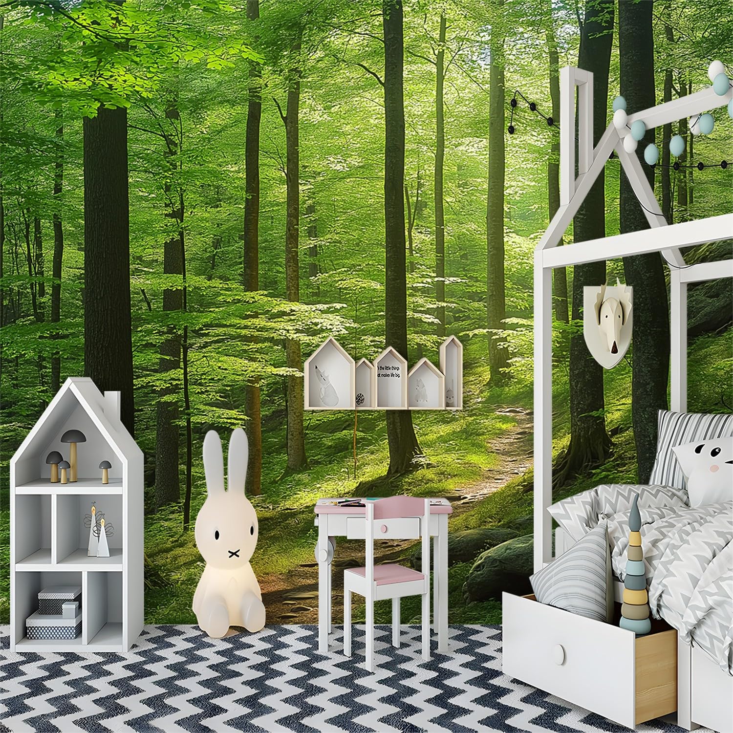 Tapeta ścienna tapeta w rolce dżungla drzewa dekoracja pokoju dziecięcego pokój dziewczęcy pokój dziewczęcy efekt 3D zielony klej papierowa dekoracja 350 x 256 cm