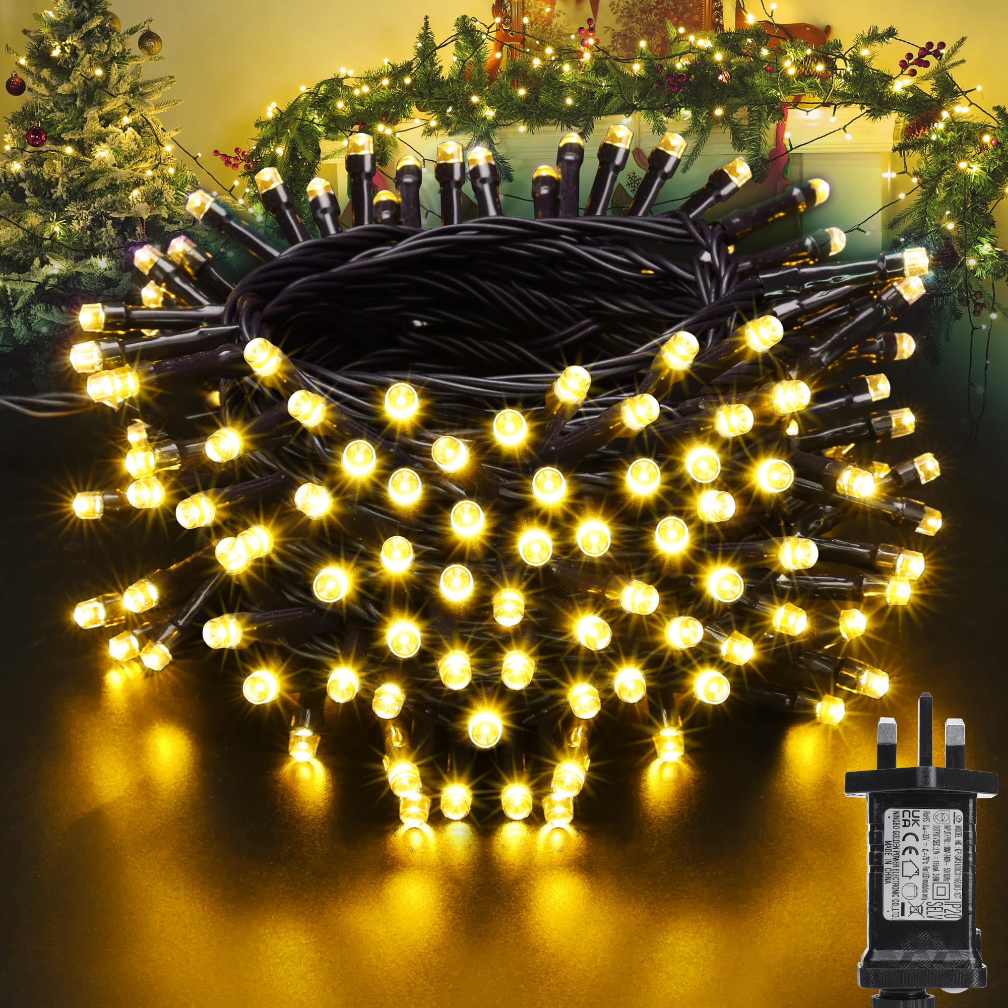 Moxled Christmas Tree Lights Warm White - 15M 100 LED Outdoor Christmas Lights Waterproof, Timer, Memory, 12 Modes Expandable Fairy String Lights Mains Powered for Outdoor Indoor Xmas Tree Decorations