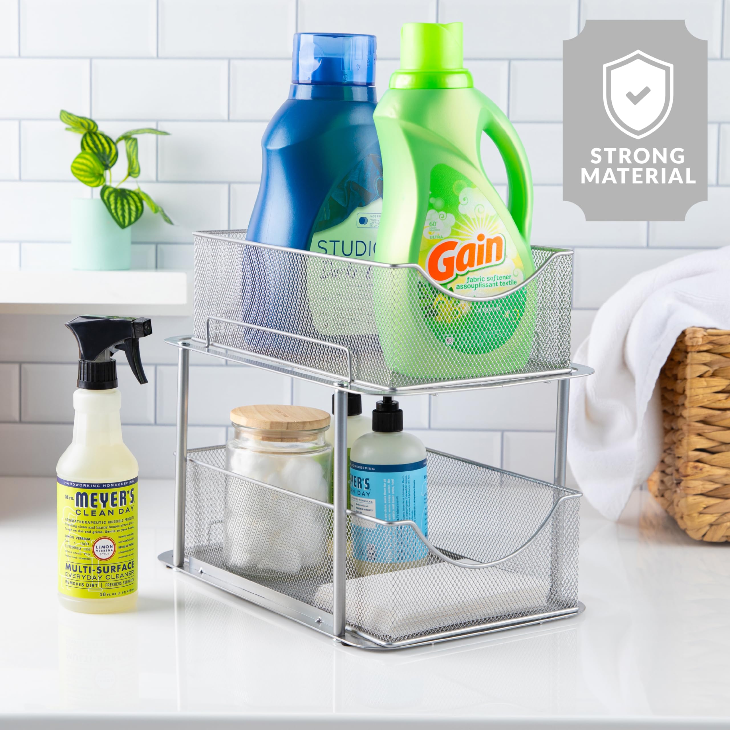 Sorbus Organizadores y almacenamiento de 2 niveles para debajo del fregadero, cajones deslizantes de malla de acero fuerte para un mejor almacenamiento del baño, organización y almacenamiento del baño