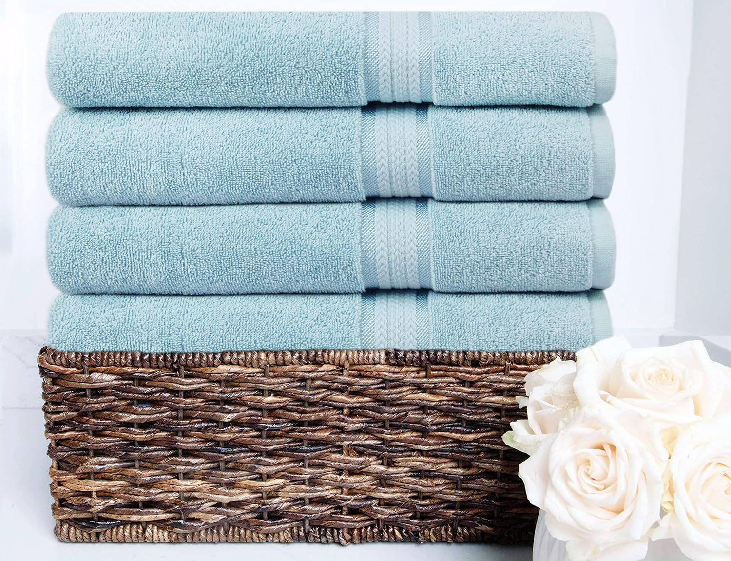 COTTON CRAFT Ultra Soft Bath Towels - 4 Pack XL Bathroom Towels - Oversized 30x54 - Absorbent Everyday Luxury Hotel Spa Gym Shower Beach Pool Travel Dorm - 100% Cotton Plush 580 GSM - Light Blue - Image 4