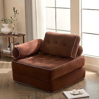 Foldable 4-in-1 Sofa Bed Bean Bag Recliner Chair Play Sofa Bed/Guest Bed Armchair for Small Spaces for Bedrooms and Living Rooms Brown 95 cm with Armrests