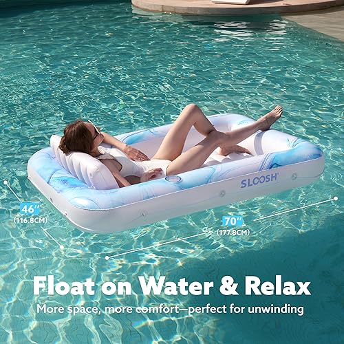 Miniatura 6 de SLOOSH Inflatable Tanning Pool Lounger Float, 70" x 46" Pool Floats Adult with Pillow, 4 in 1 Suntan Tub Raft Floatie,Sunbathing Bed Lounge for