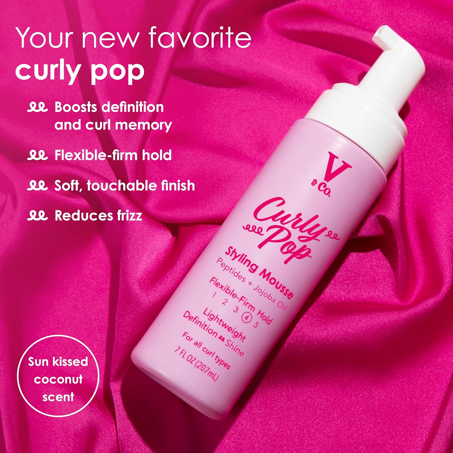 V&Co. Beauty Curly Pop Curl Defining Mousse – Curl Mousse for Curly Hair, Anti Frizz & Moisturizing Hair Care with Peptides & Jojoba Oil, 6 oz - Image 3