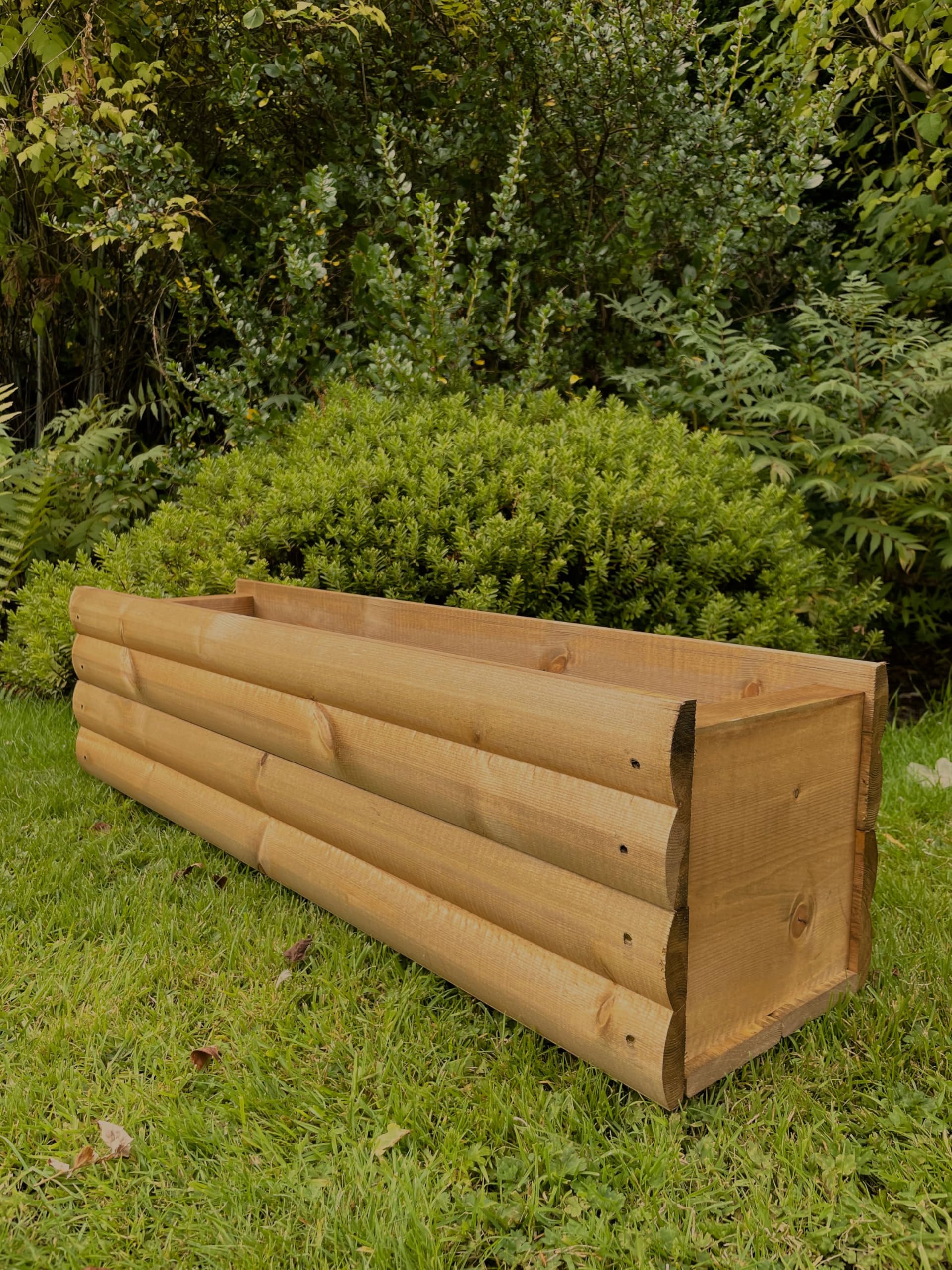 Ruddings Wood Brown 90Cm Wooden Trough Planter Garden Plant Pot Container Log Style Full Assembly